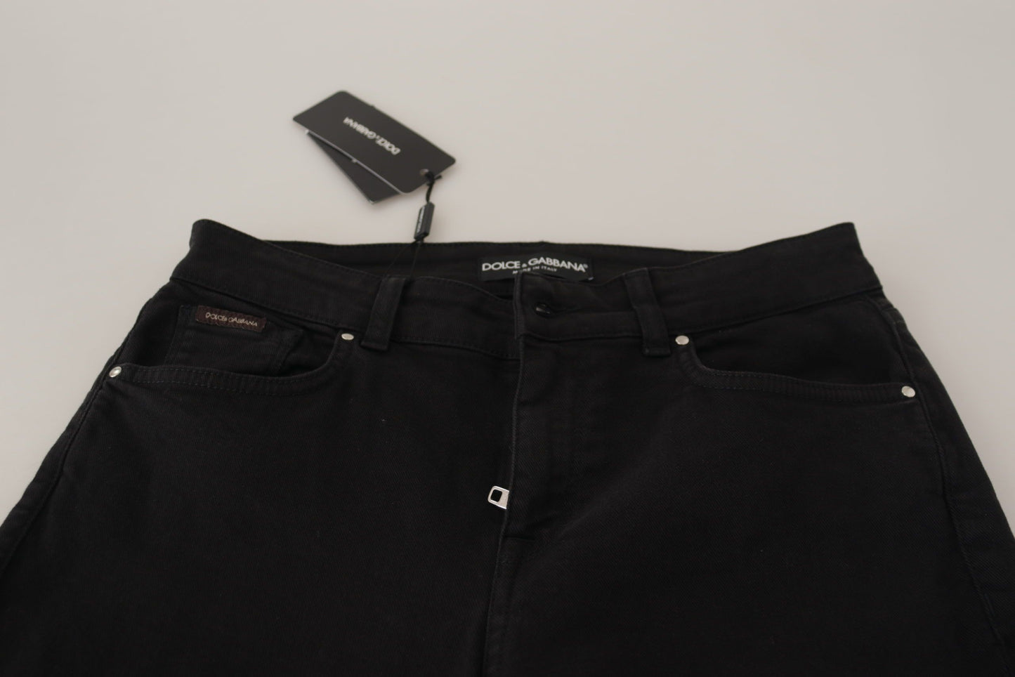 Jeans skinny elasticizzati in cotone nero lucido di Dolce &amp; Gabbana