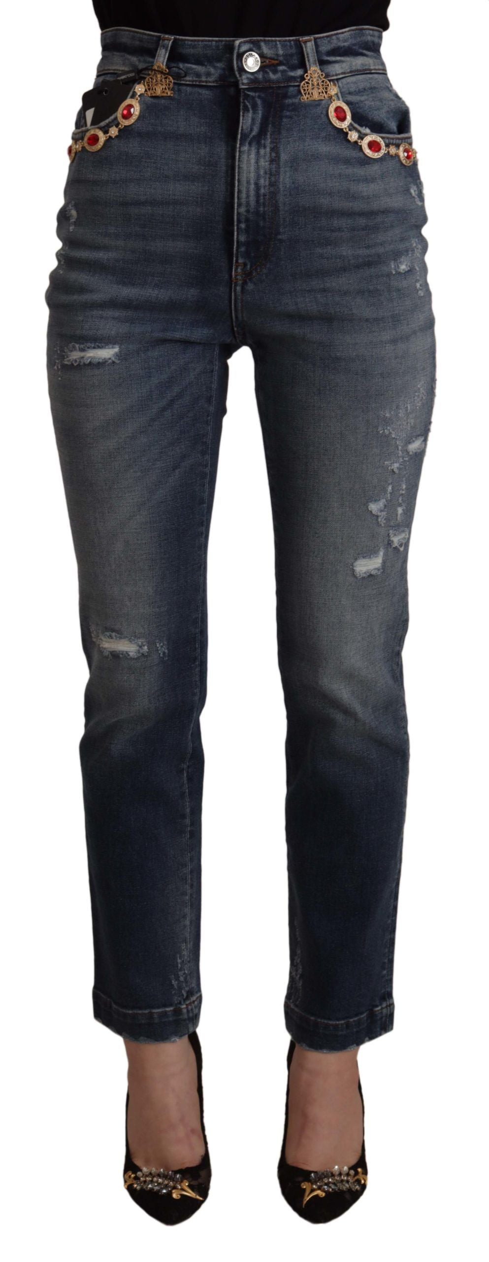 Jeans skinny a vita alta firmati Dolce &amp; Gabbana in blu