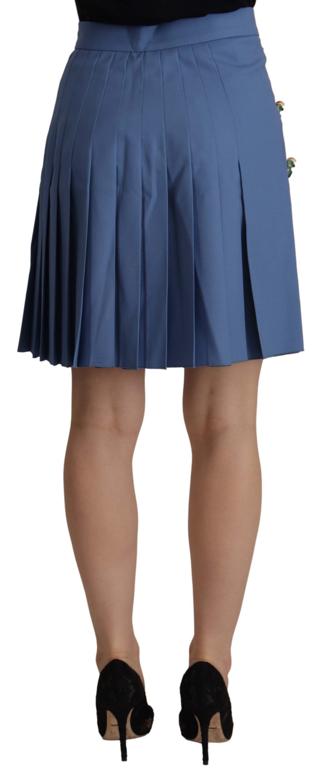 Dolce &amp; Gabbana Blue Embellished Pleated Mini Skirt Wool