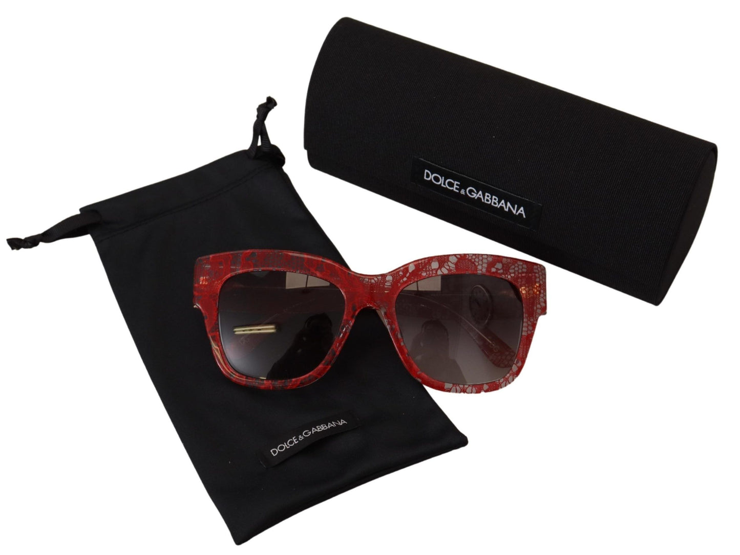 Dolce &amp; Gabbana Red Lace Acetate Rectangle Shades DG4231F Sunglasses