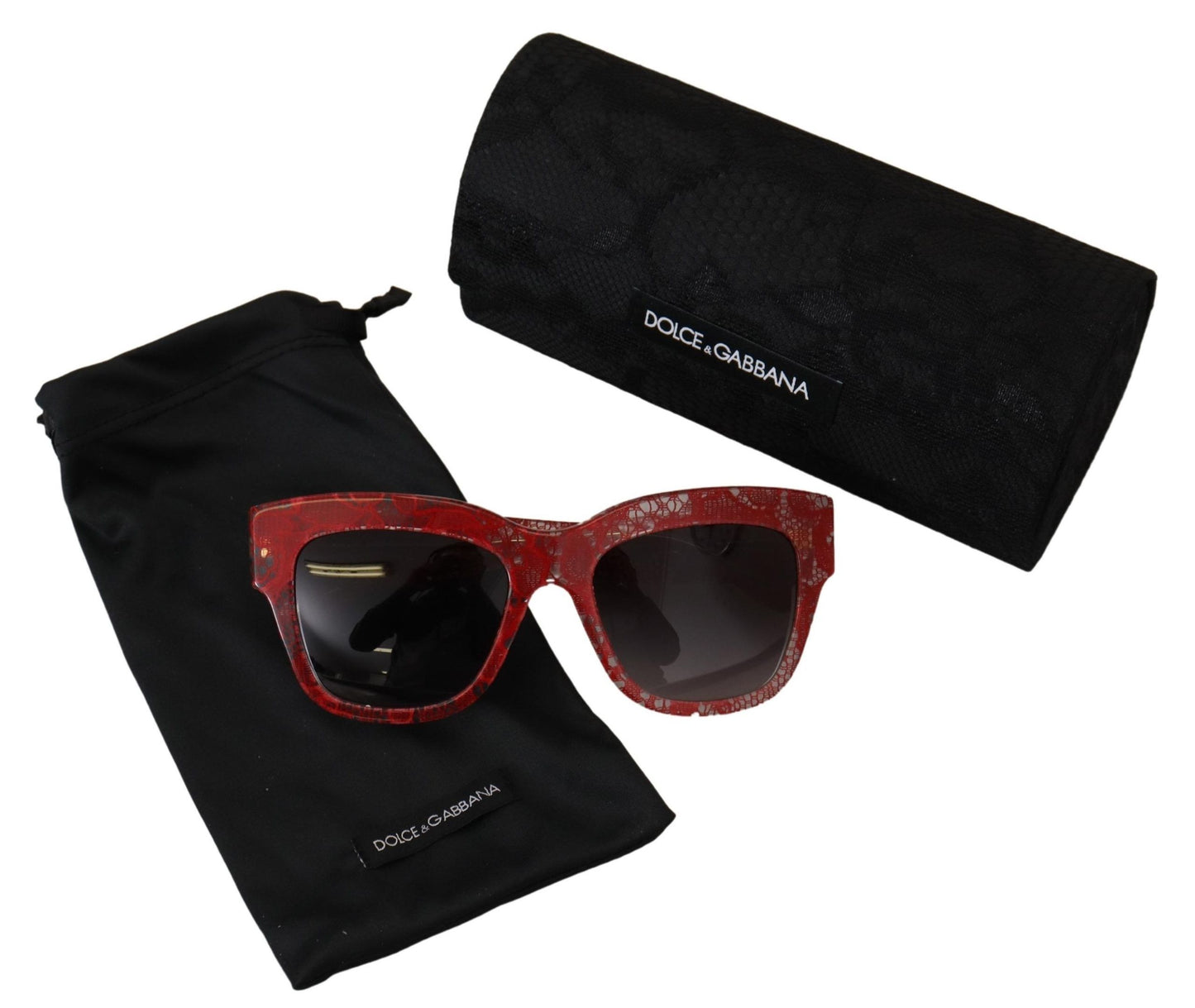 Dolce &amp; Gabbana Red Lace Acetate Rectangle Shades DG4231Sunglasses