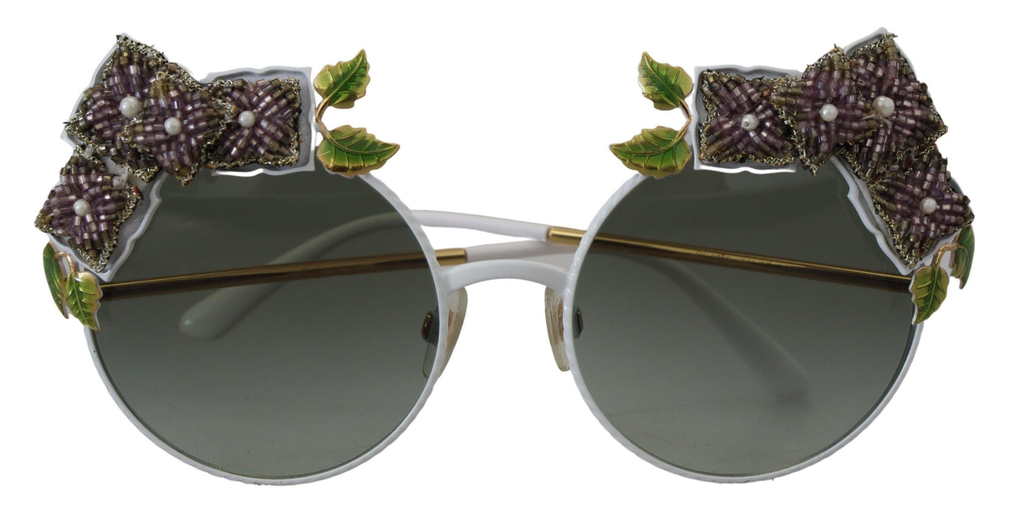 Dolce &amp; Gabbana Gold Floral Embellished Metal Frame Round DG2186 Sunglasses