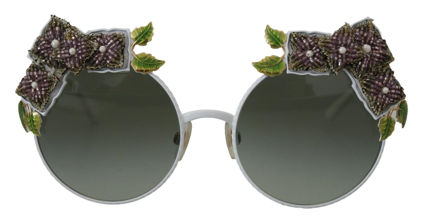 Dolce &amp; Gabbana Gold Floral Embellished Metal Frame Round DG2186 Sunglasses