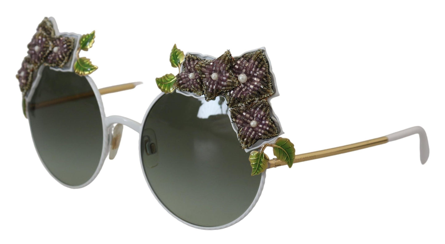 Dolce &amp; Gabbana Gold Floral Embellished Metal Frame Round DG2186 Sunglasses