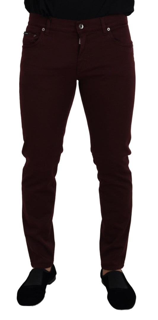 Dolce &amp; Gabbana Slim Fit Bordeaux Jeans – Italienischer Luxus