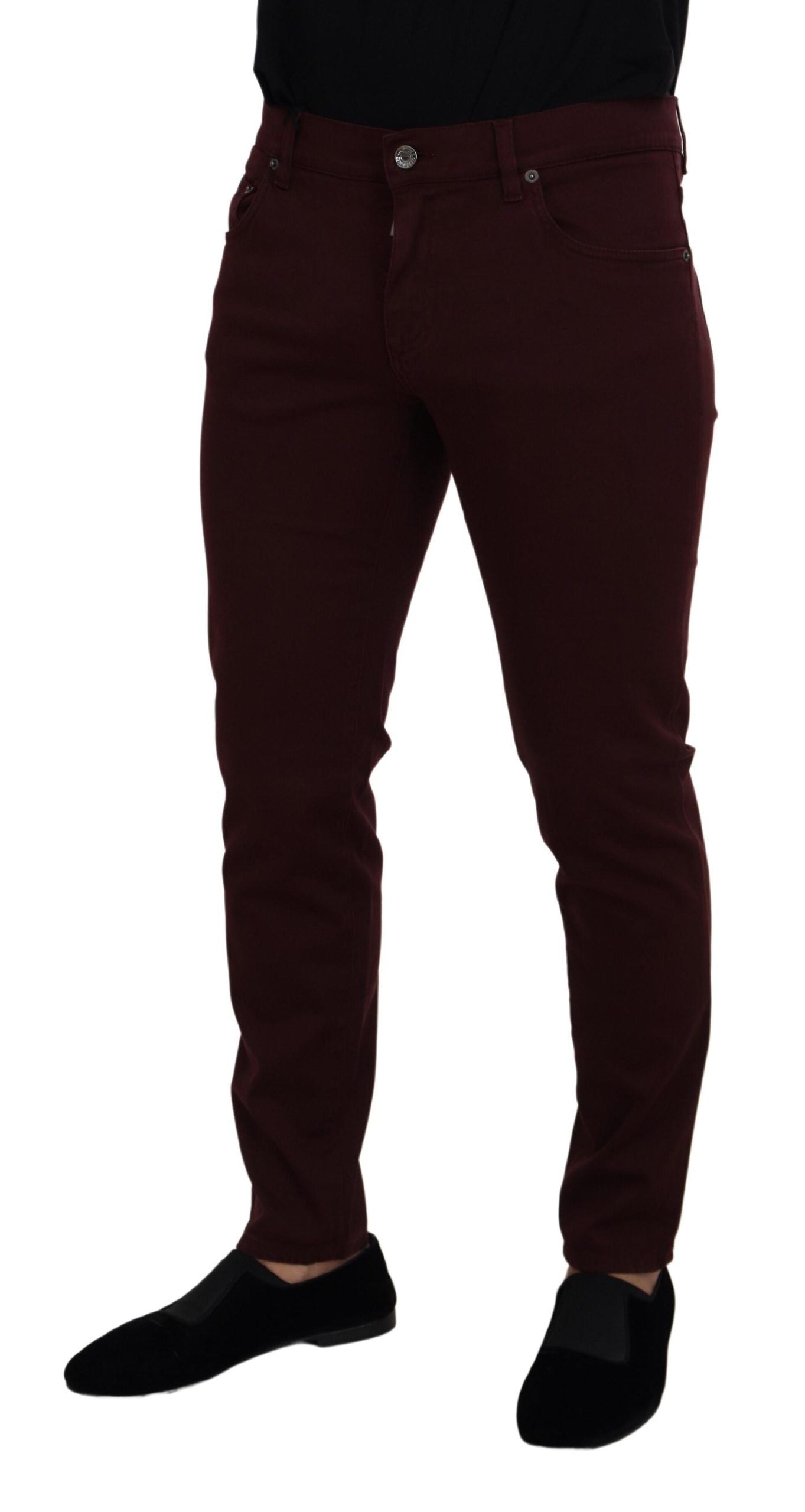 Dolce &amp; Gabbana Slim Fit Bordeaux Jeans – Italienischer Luxus