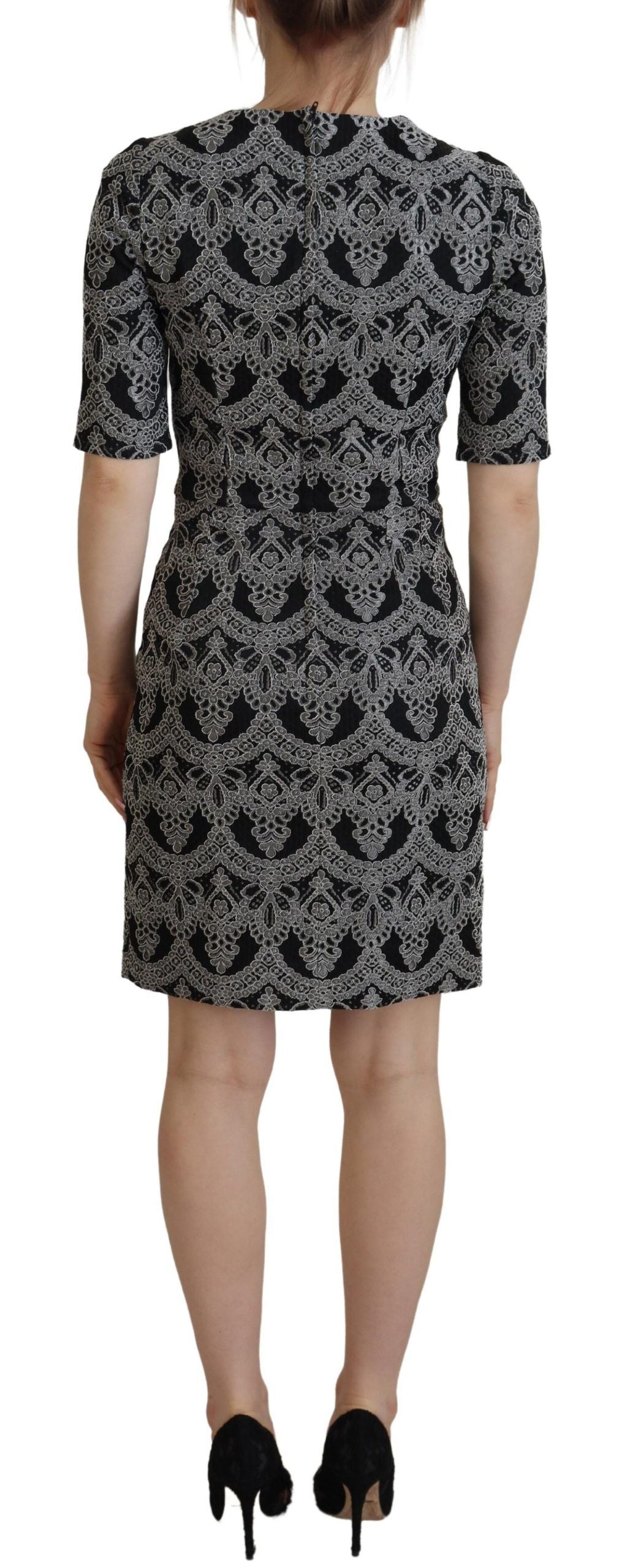 Dolce &amp; Gabbana Black Gray Jacquard Sheath Bodycon Dress