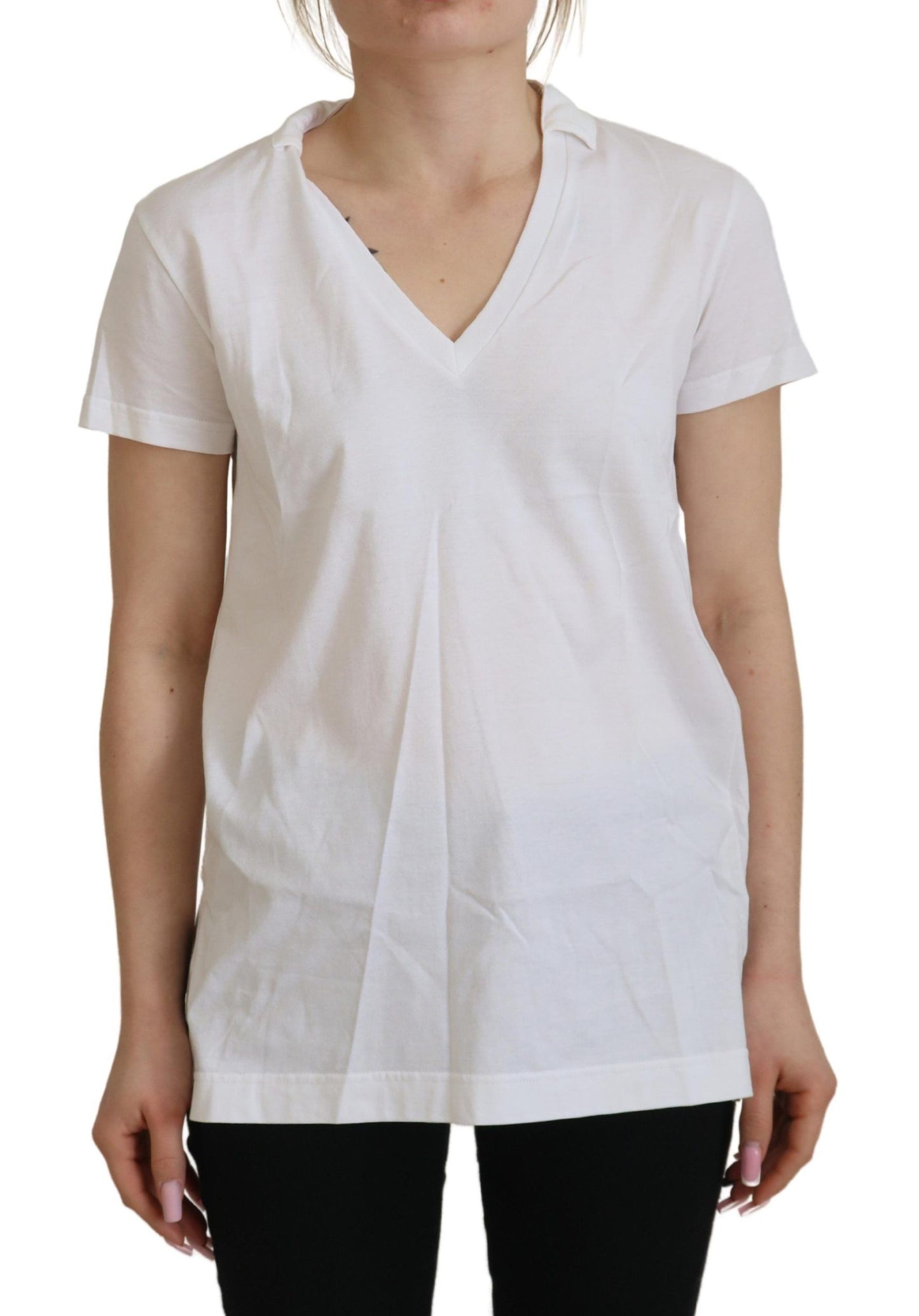 Dolce &amp; Gabbana White Short Sleeve V-neck Cotton Top Blouse T-shirt