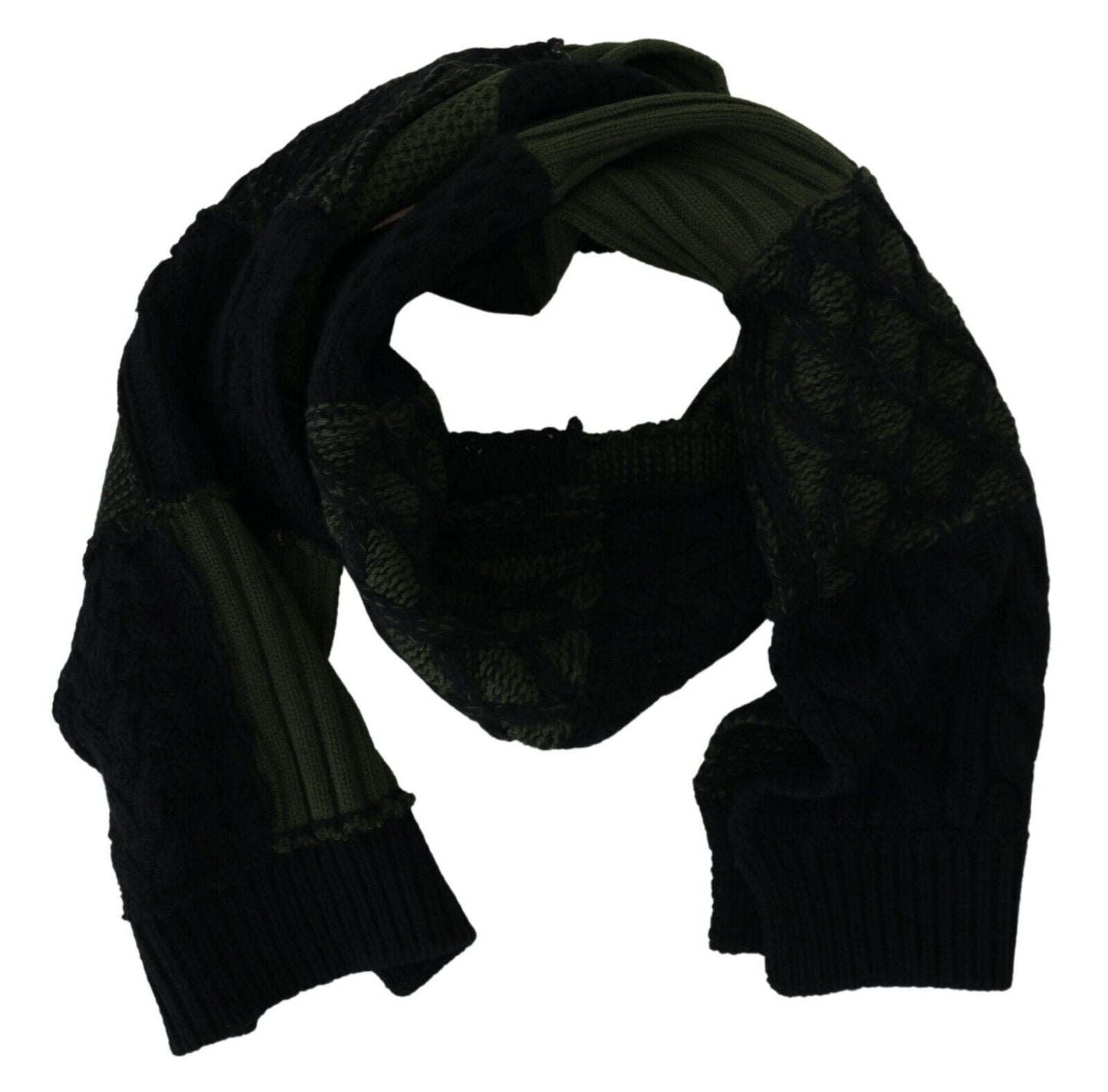 Dolce &amp; Gabbana Black Green Knitted Men Neck Wrap Shawl Scarf