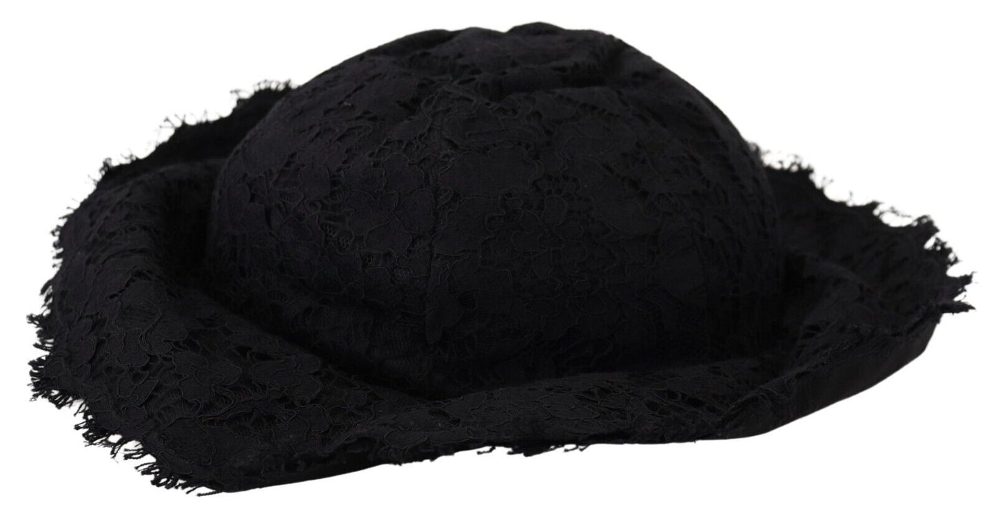 Dolce &amp; Gabbana Black Cotton Wide Brim Shade Hat