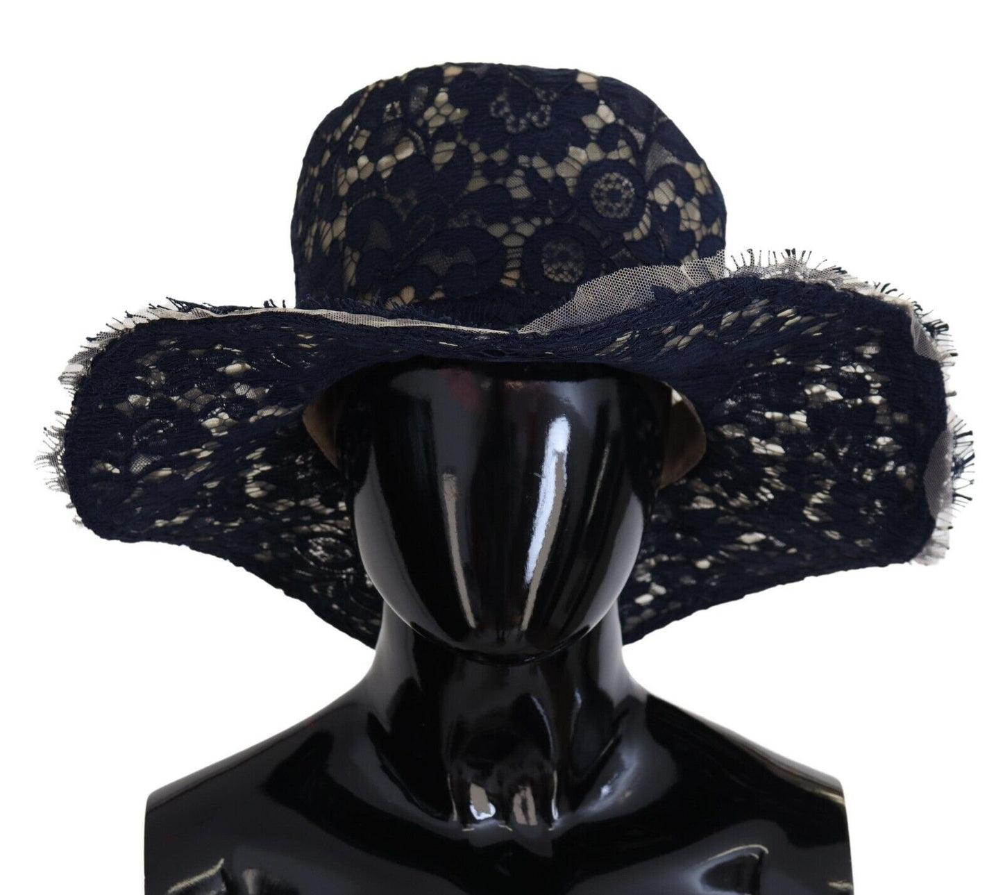 Dolce &amp; Gabbana Blue Floral Lace Wide Brim Floppy Hat