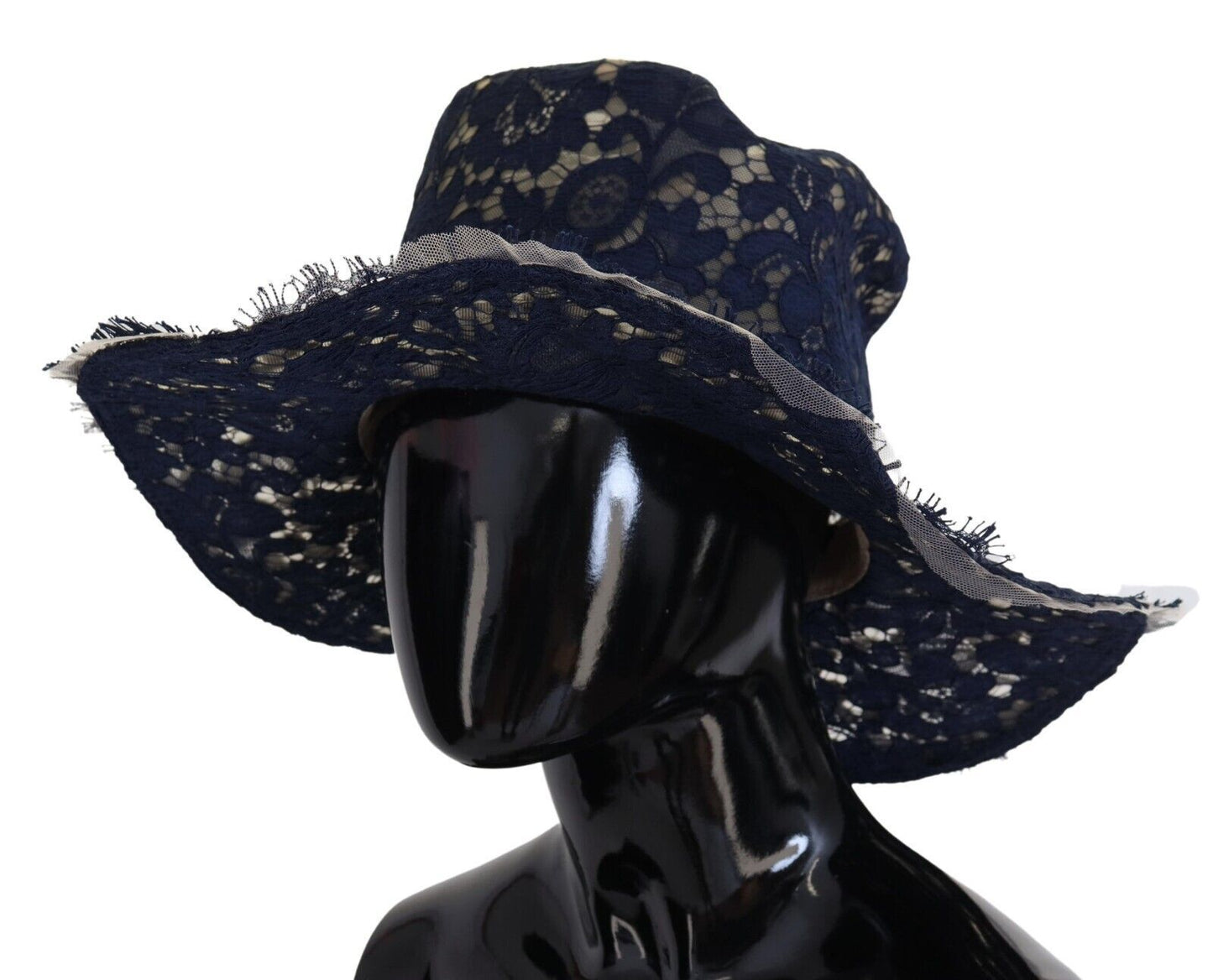 Dolce &amp; Gabbana Blue Floral Lace Wide Brim Floppy Hat