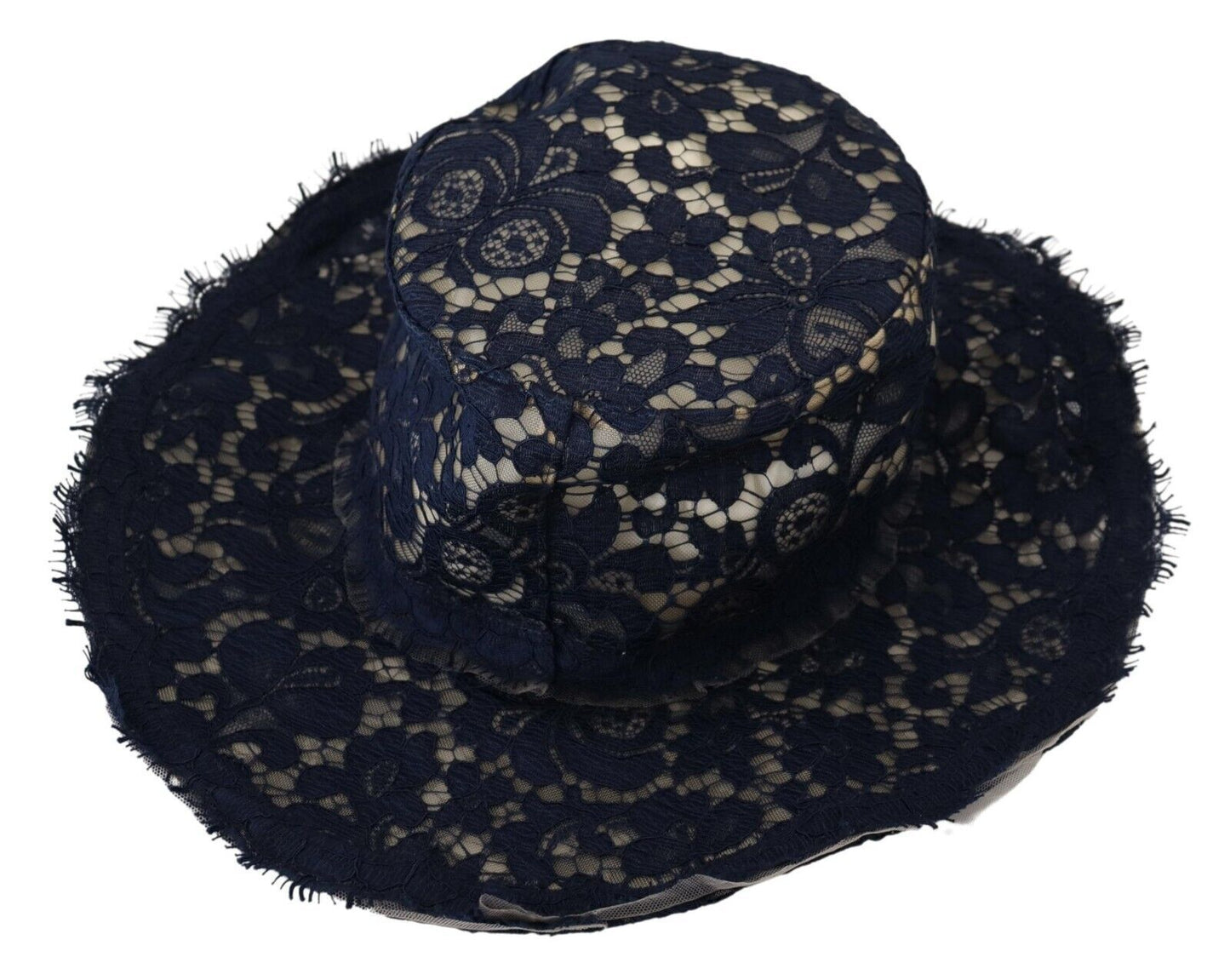 Dolce &amp; Gabbana Blue Floral Lace Wide Brim Floppy Hat