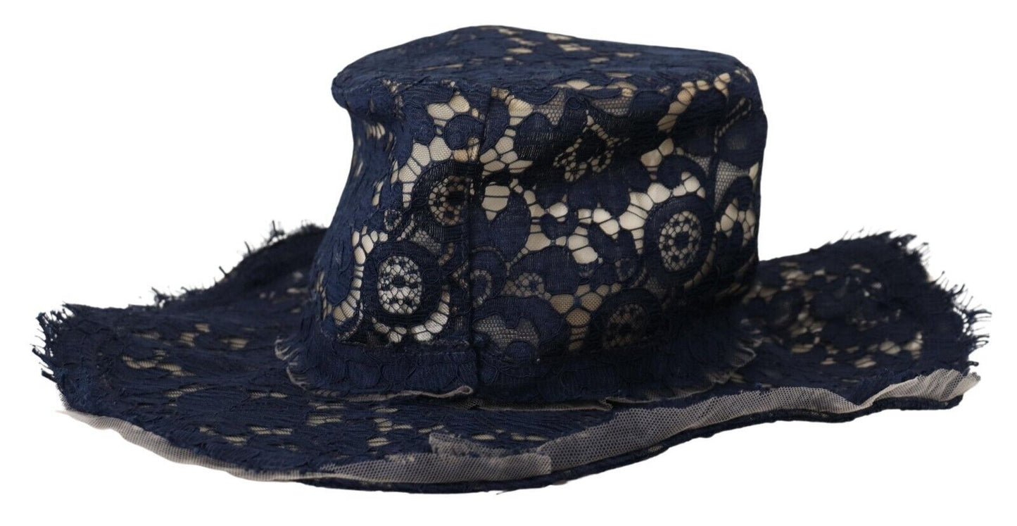 Dolce &amp; Gabbana Blue Floral Lace Wide Brim Floppy Hat