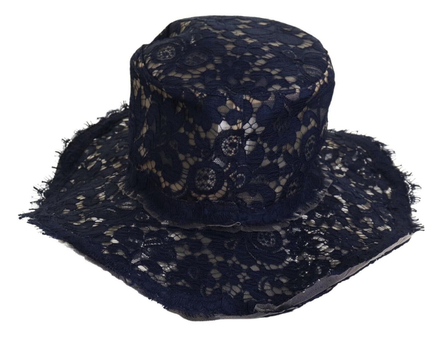 Dolce &amp; Gabbana Blue Floral Lace Wide Brim Floppy Hat