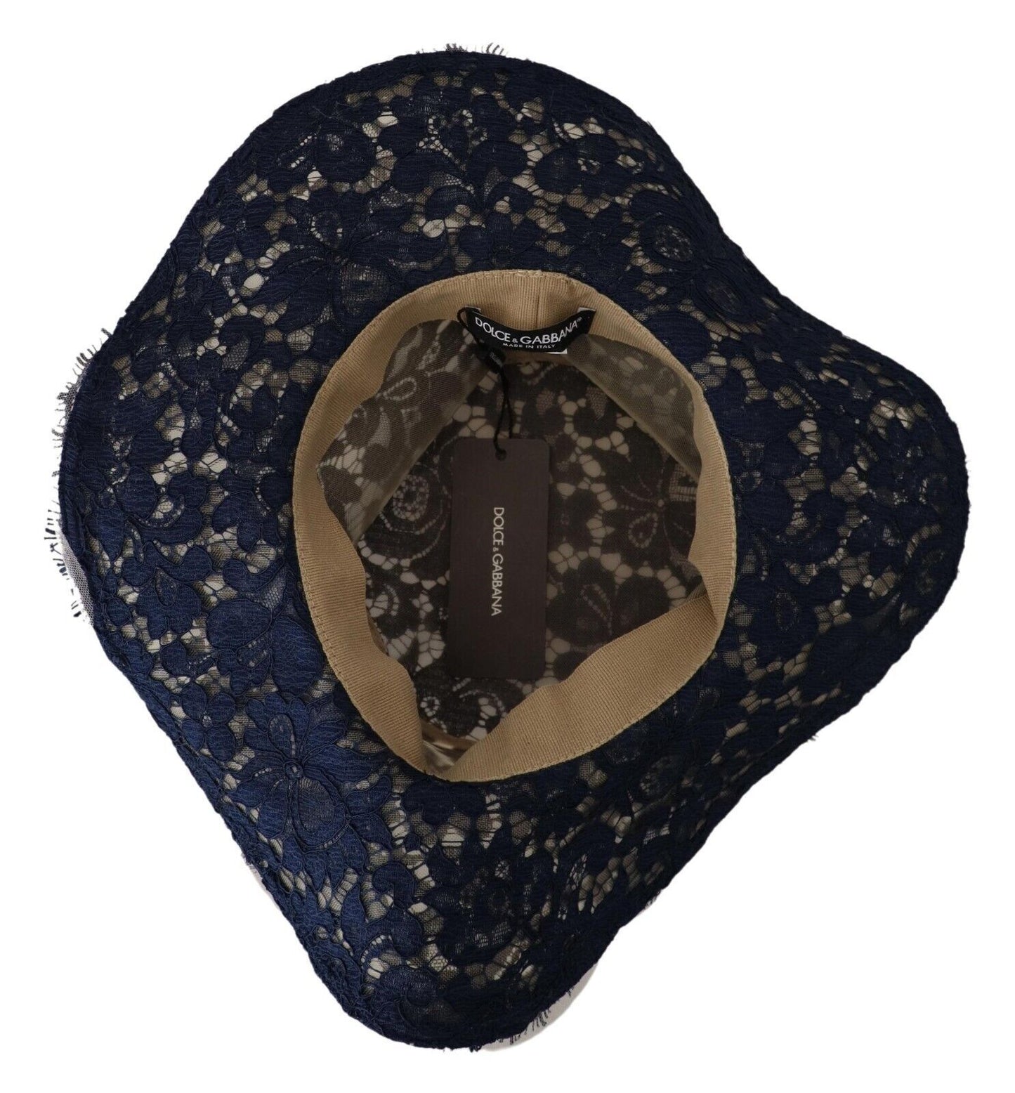 Dolce &amp; Gabbana Blue Floral Lace Wide Brim Floppy Hat