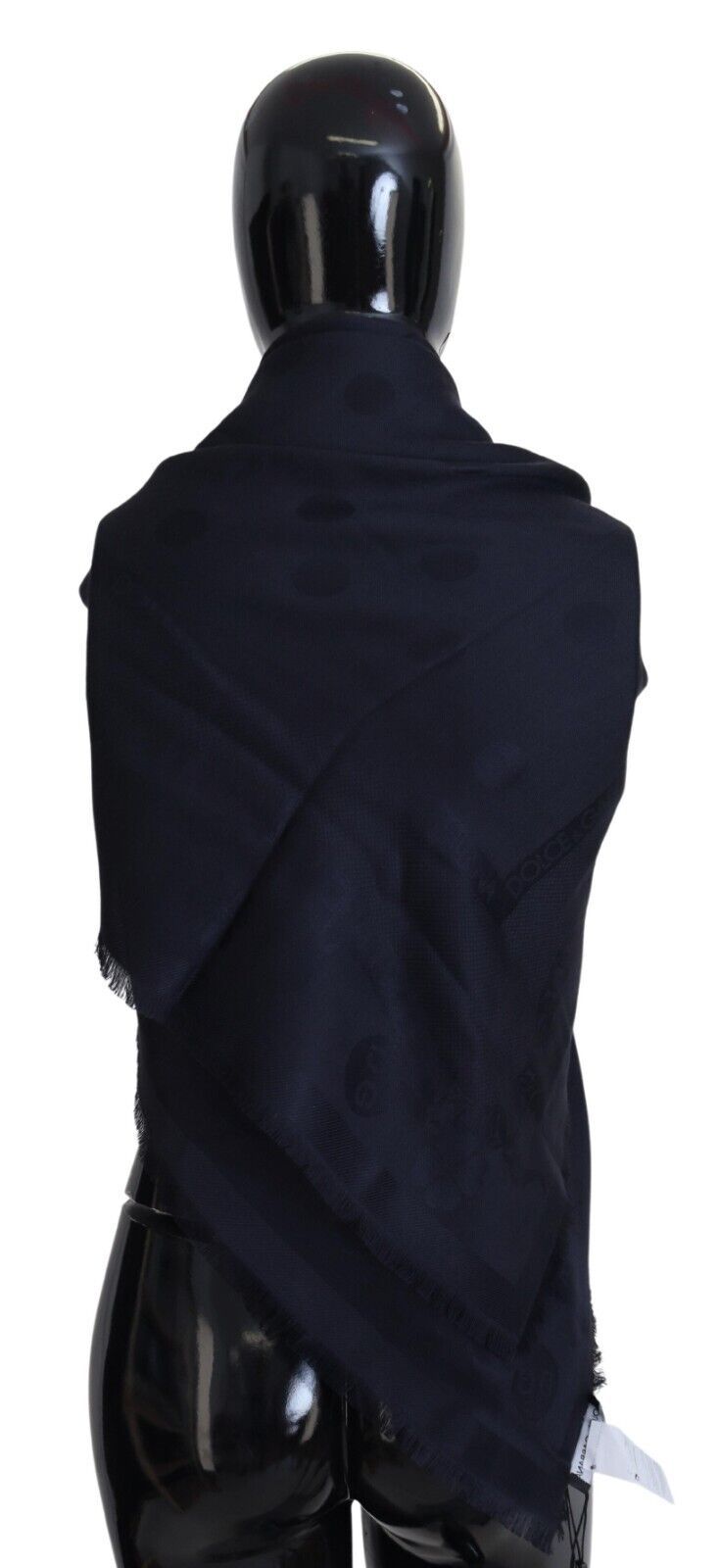 Dolce &amp; Gabbana Dark Blue Fringes Shawl Silk Wool Scarf