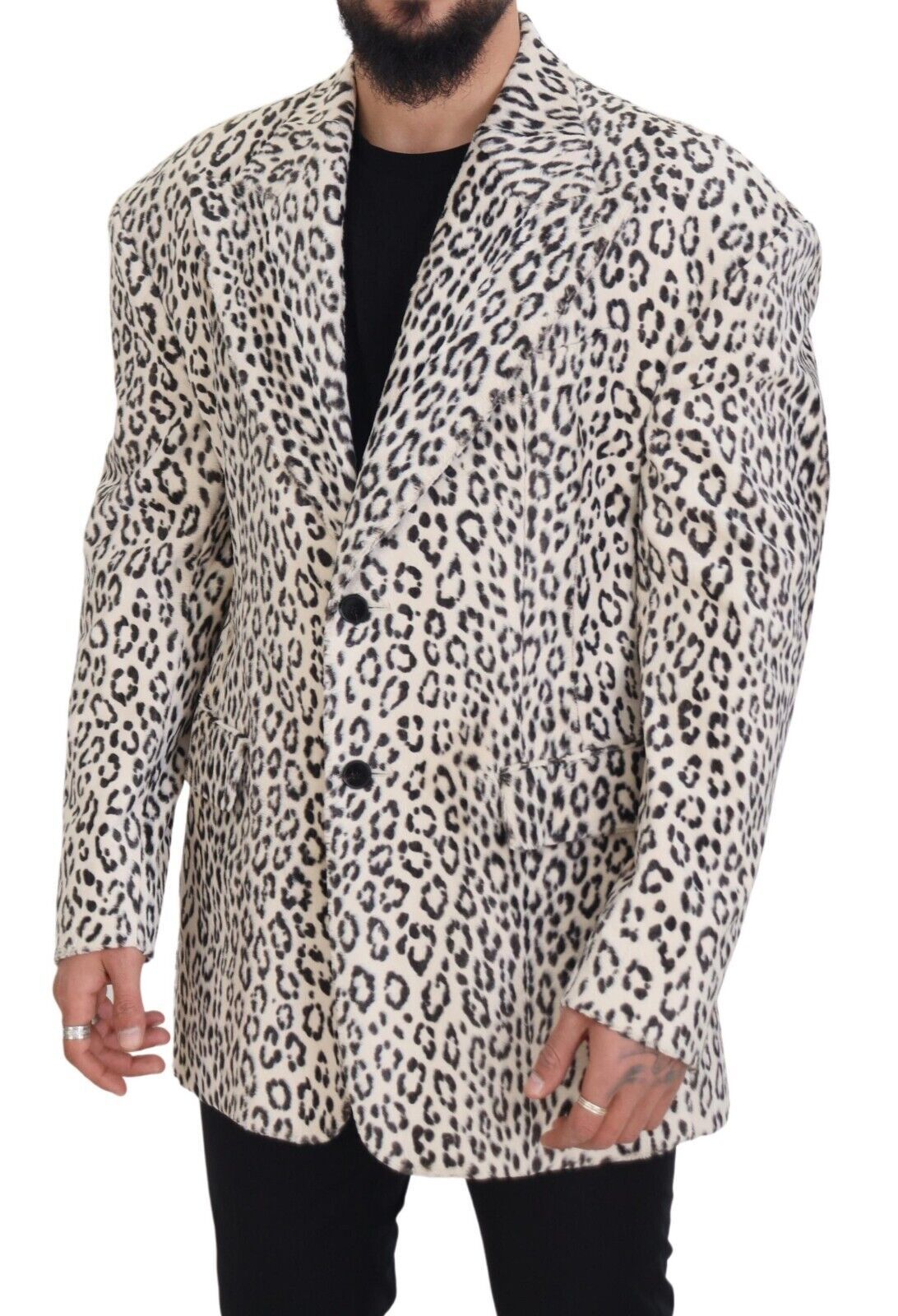 Dolce &amp; Gabbana White Leopard Single Breasted Coat Blazer