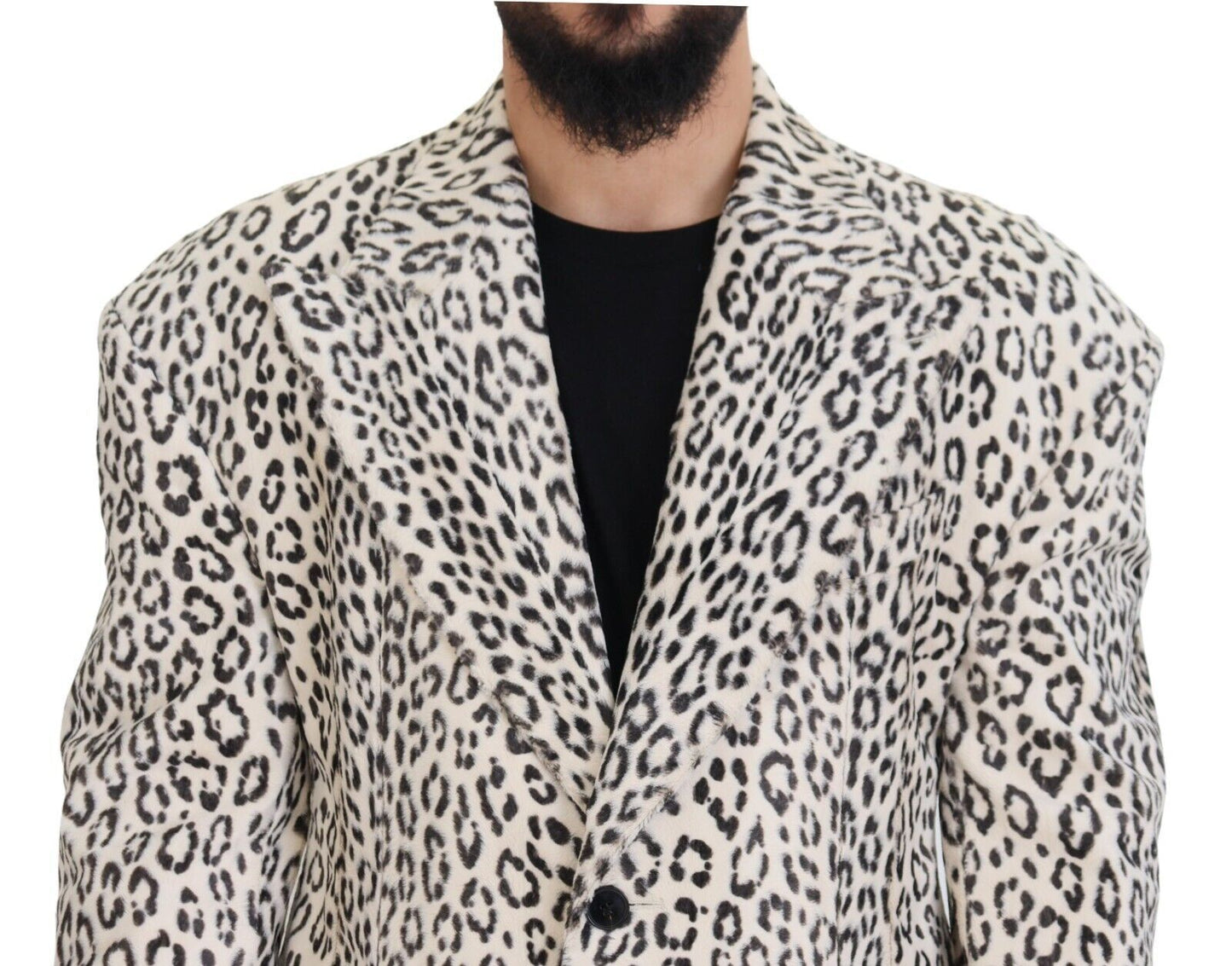 Dolce &amp; Gabbana White Leopard Single Breasted Coat Blazer