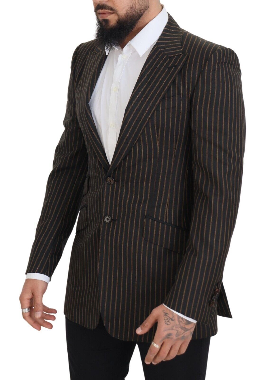 Dolce &amp; Gabbana Black Brown Stripes Single Breasted Blazer