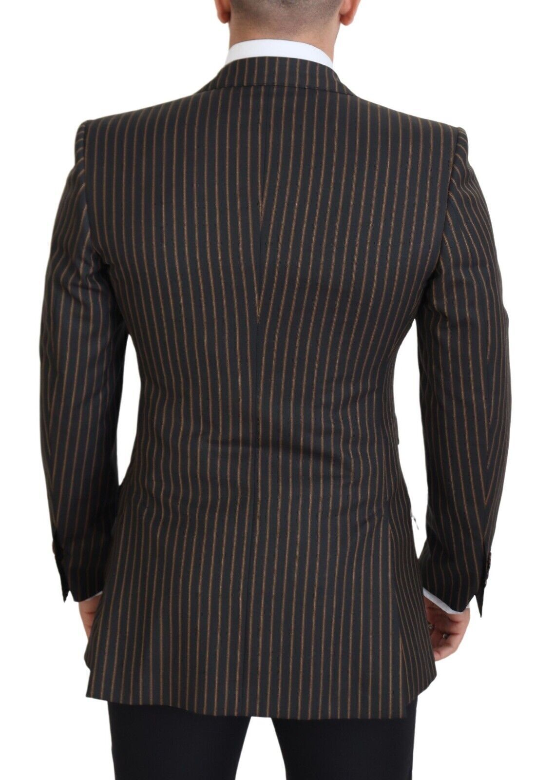 Dolce &amp; Gabbana Black Brown Stripes Single Breasted Blazer