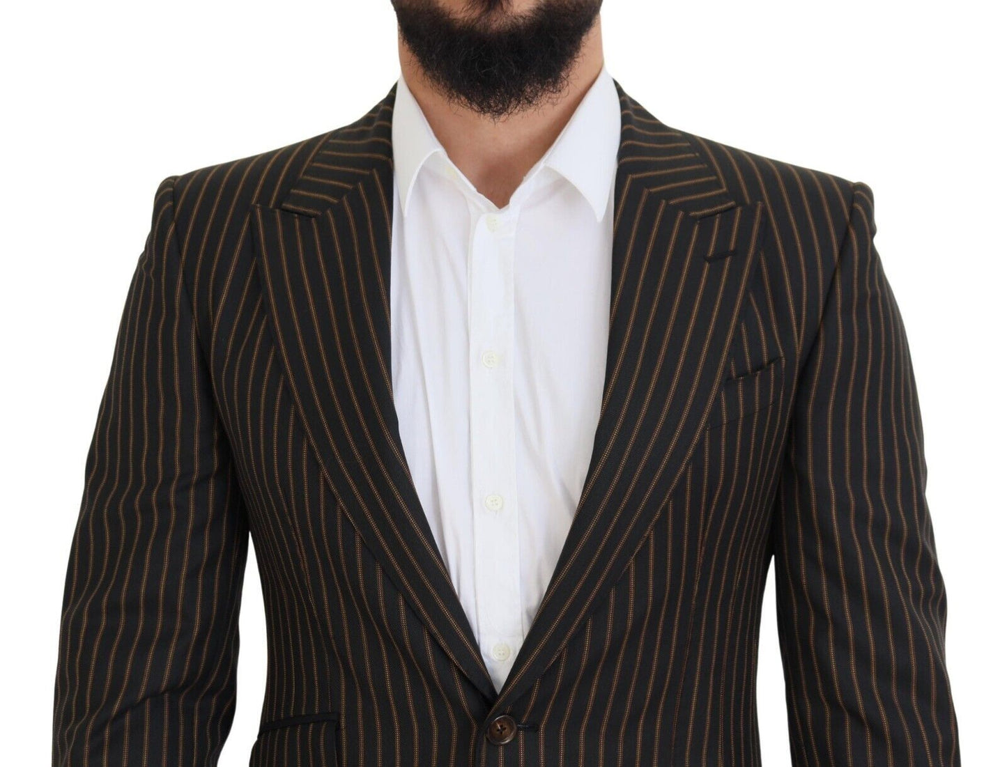 Dolce &amp; Gabbana Black Brown Stripes Single Breasted Blazer