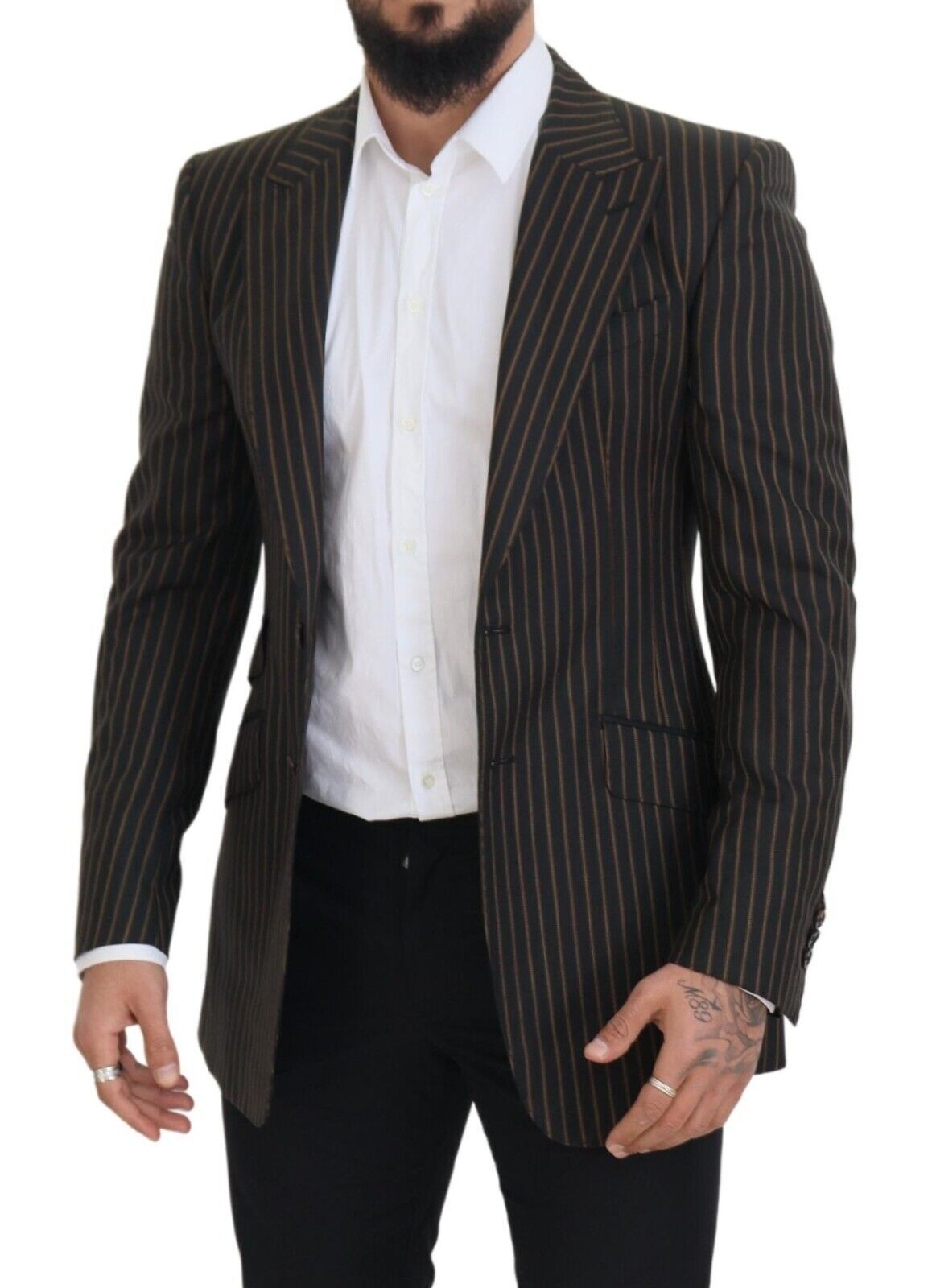 Dolce &amp; Gabbana Black Brown Stripes Single Breasted Blazer