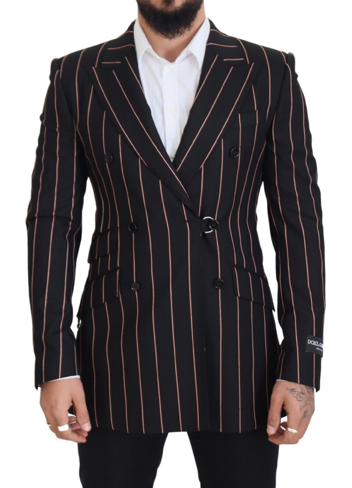 Dolce &amp; Gabbana Black Stripes Viscose Double Breasted Blazer