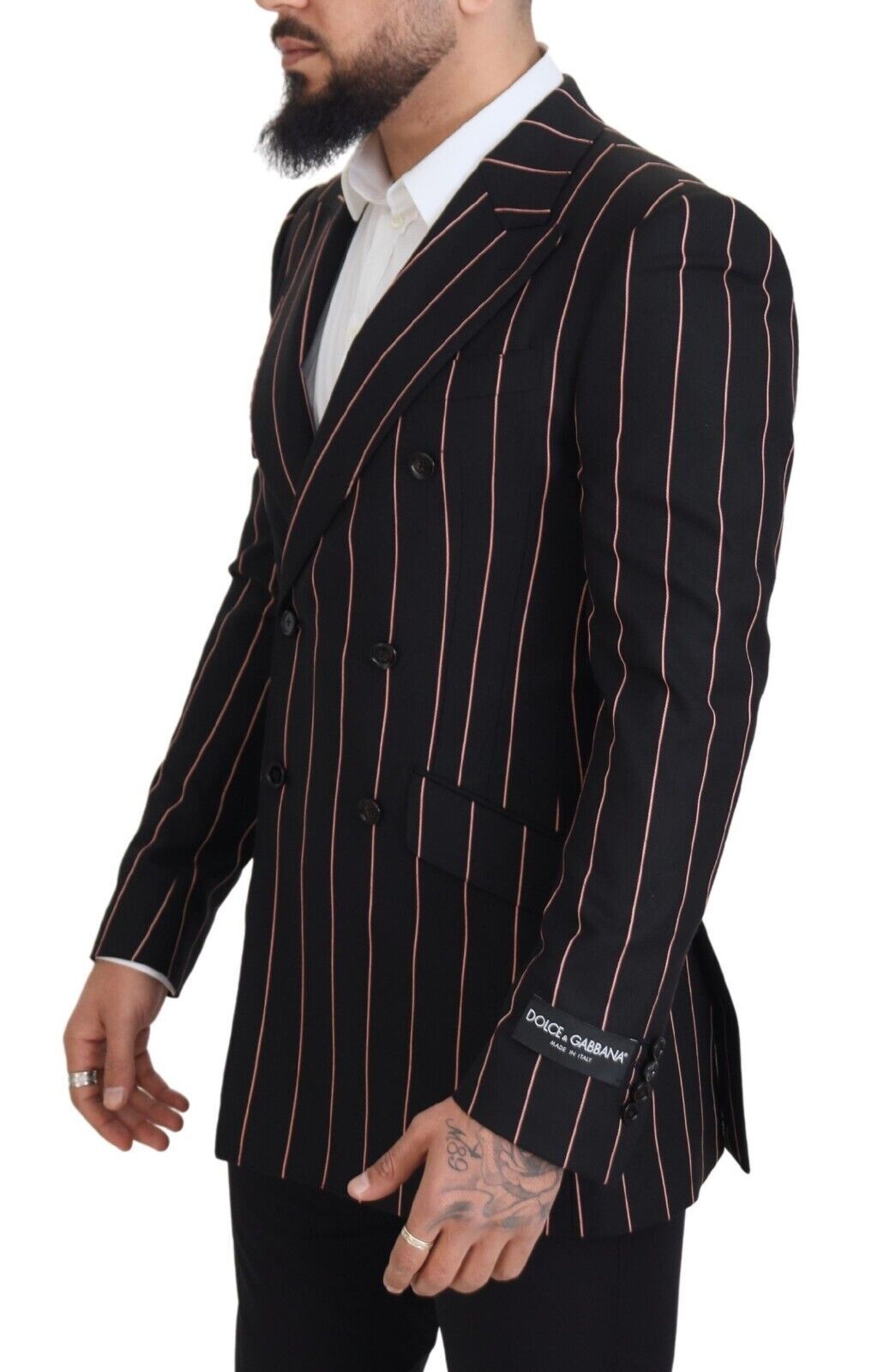 Dolce &amp; Gabbana Black Stripes Viscose Double Breasted Blazer