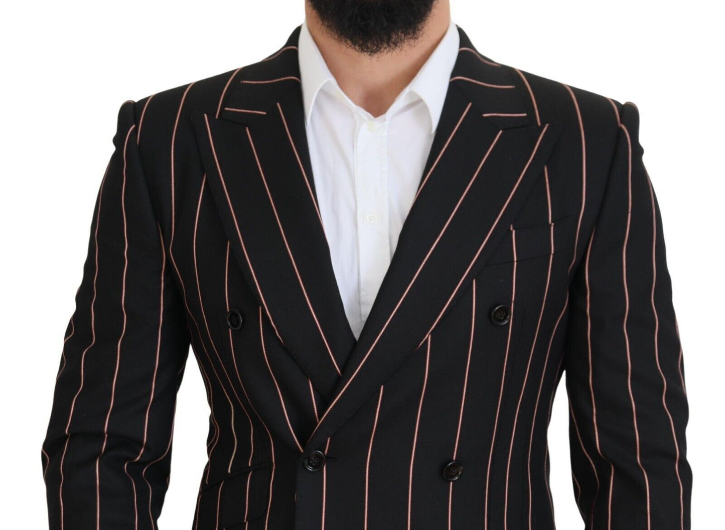 Dolce &amp; Gabbana Black Stripes Viscose Double Breasted Blazer