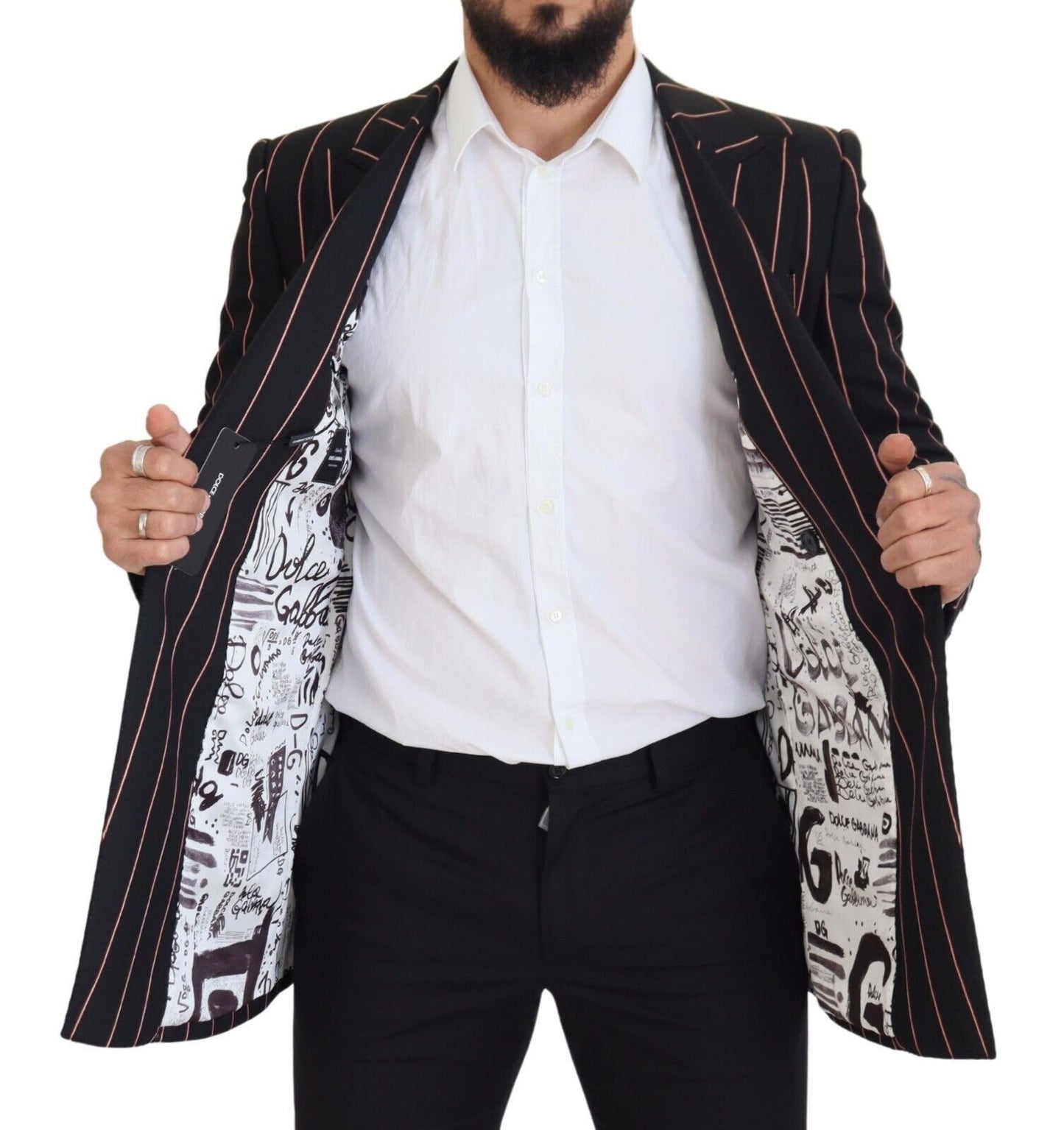 Dolce &amp; Gabbana Black Stripes Viscose Double Breasted Blazer