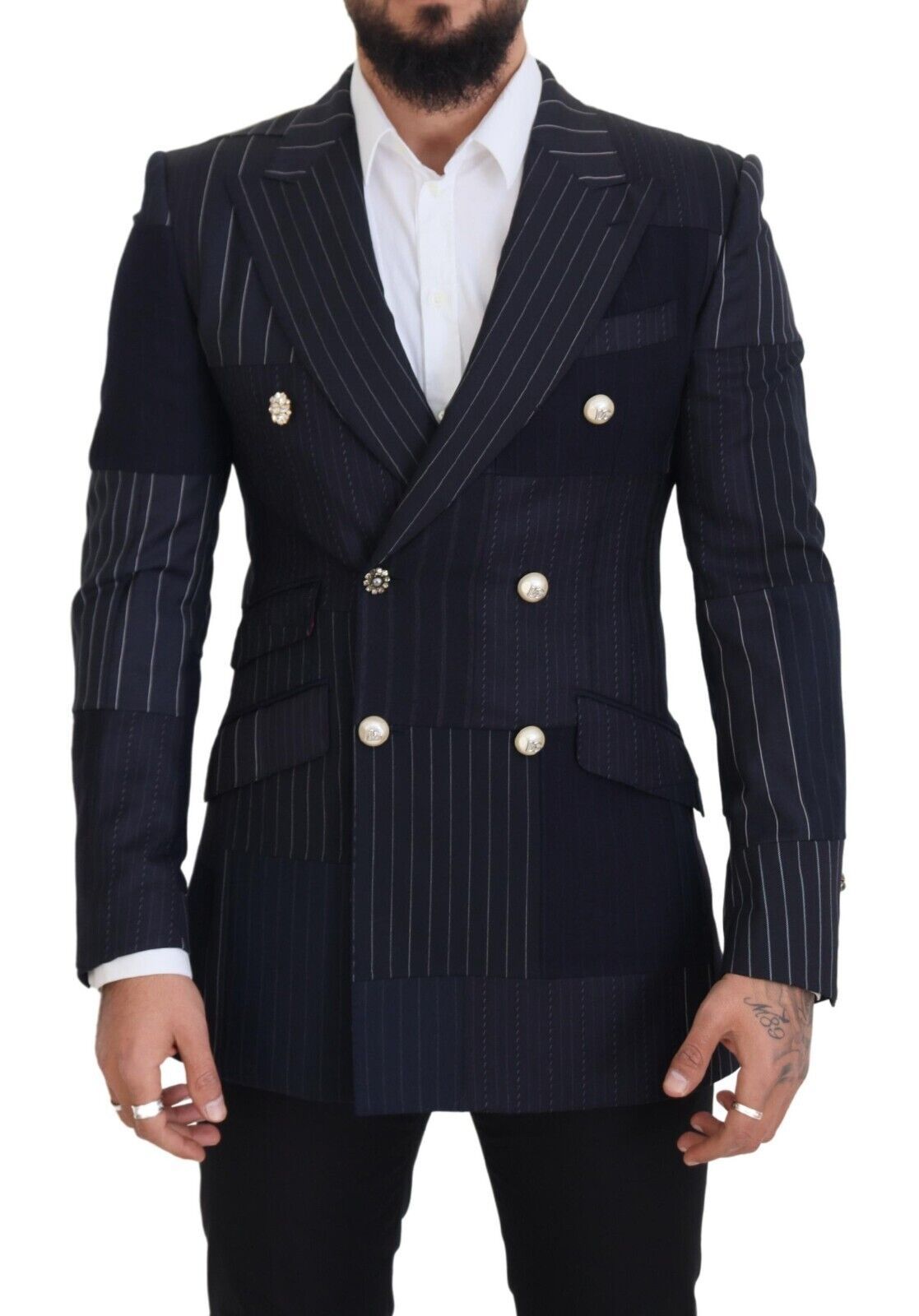 Dolce &amp; Gabbana Blue Wool Patchwork Double Breasted Blazer