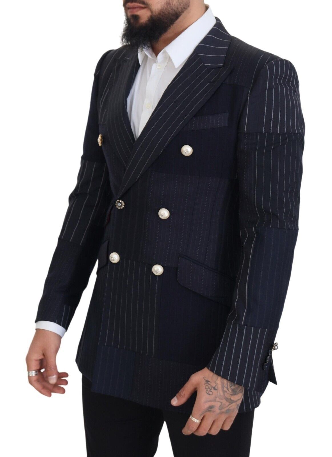 Dolce &amp; Gabbana Blue Wool Patchwork Double Breasted Blazer