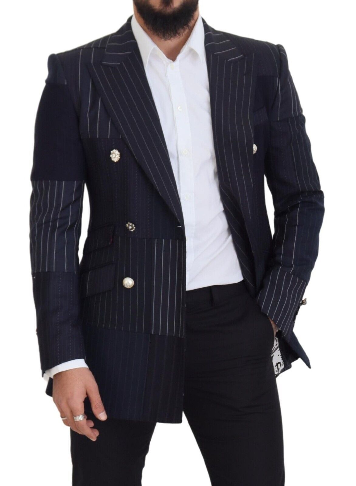 Dolce &amp; Gabbana Blue Wool Patchwork Double Breasted Blazer