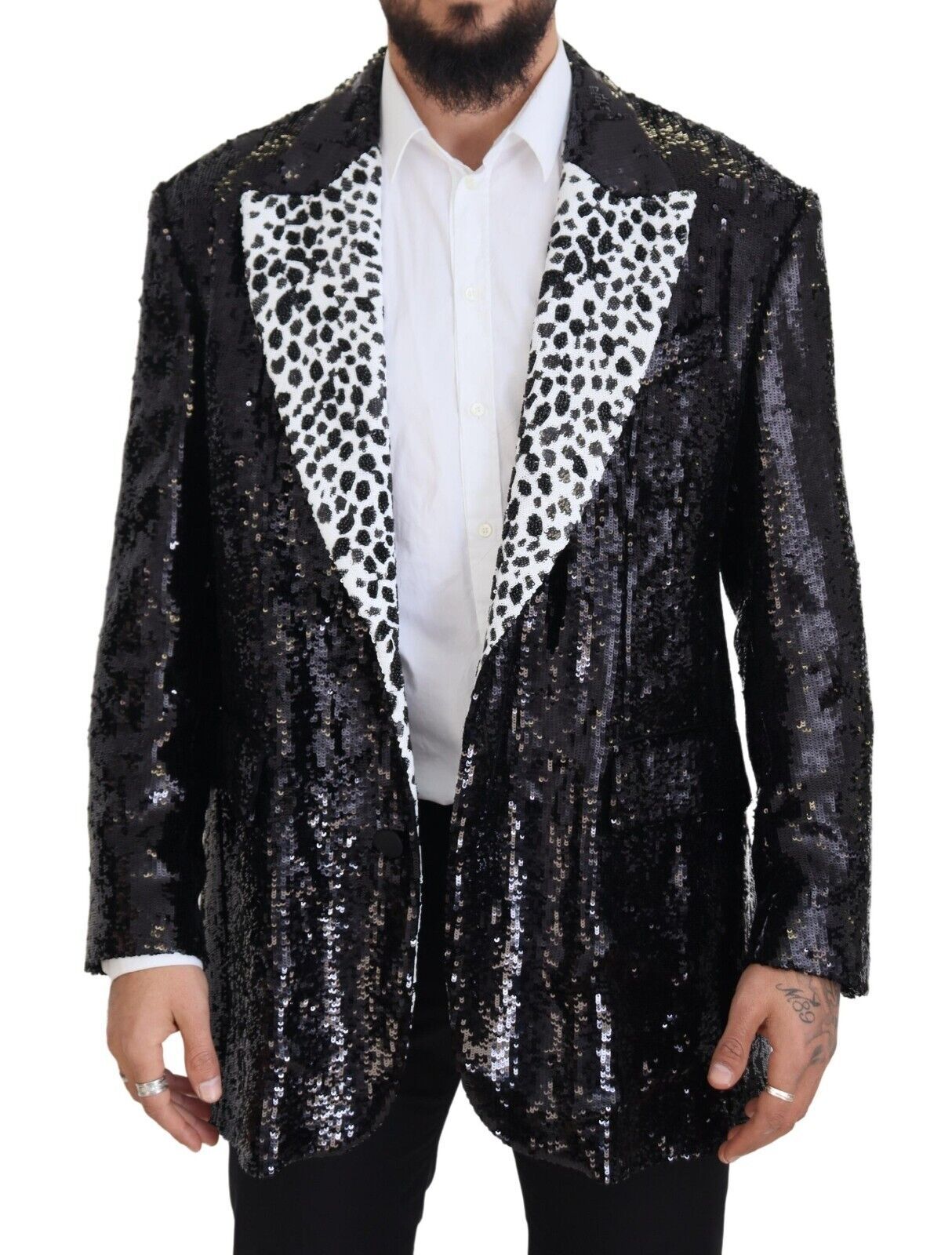 Dolce &amp; Gabbana Black Sequined Cow Pattern Nylon Blazer