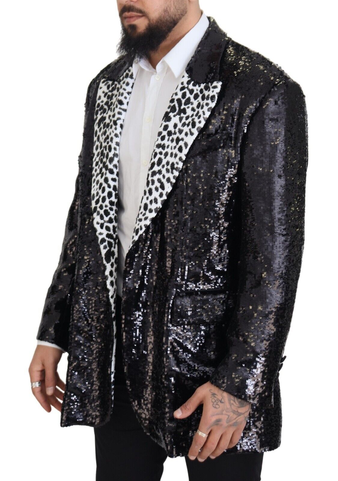 Dolce &amp; Gabbana Black Sequined Cow Pattern Nylon Blazer