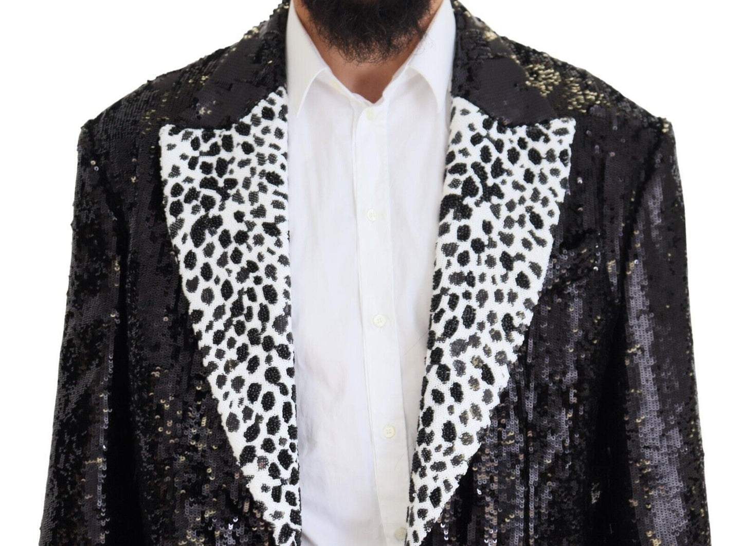 Dolce &amp; Gabbana Black Sequined Cow Pattern Nylon Blazer