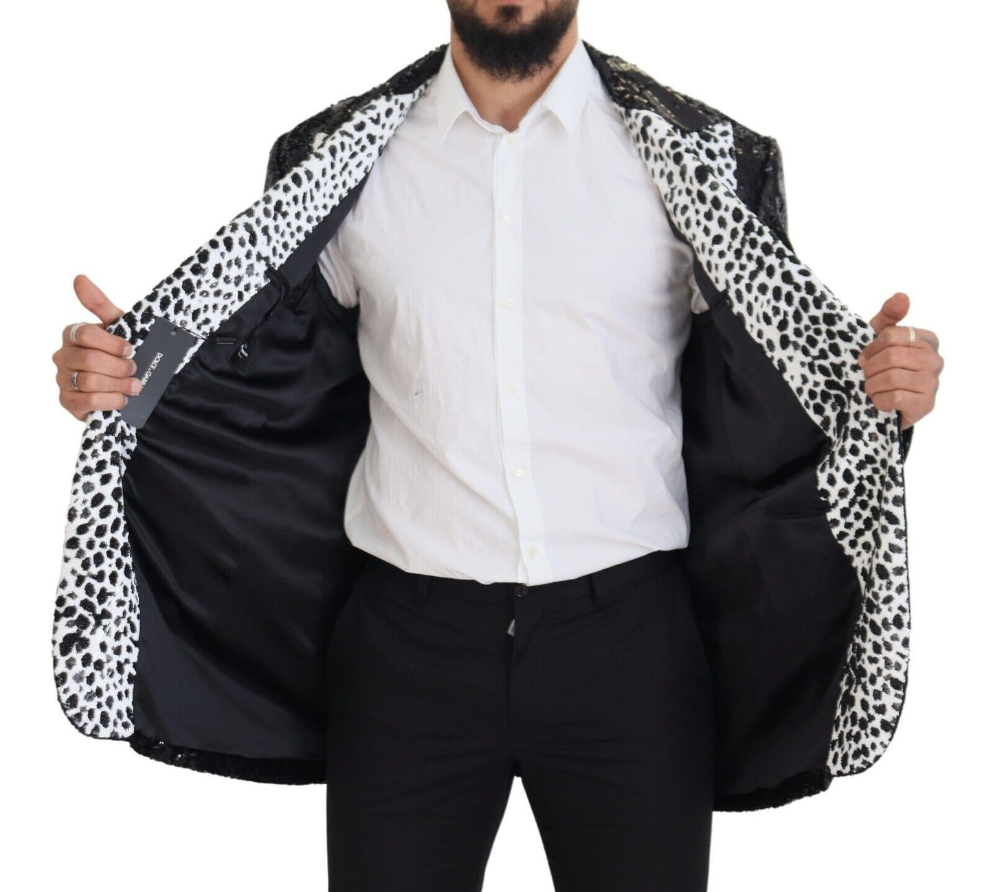 Dolce &amp; Gabbana Black Sequined Cow Pattern Nylon Blazer