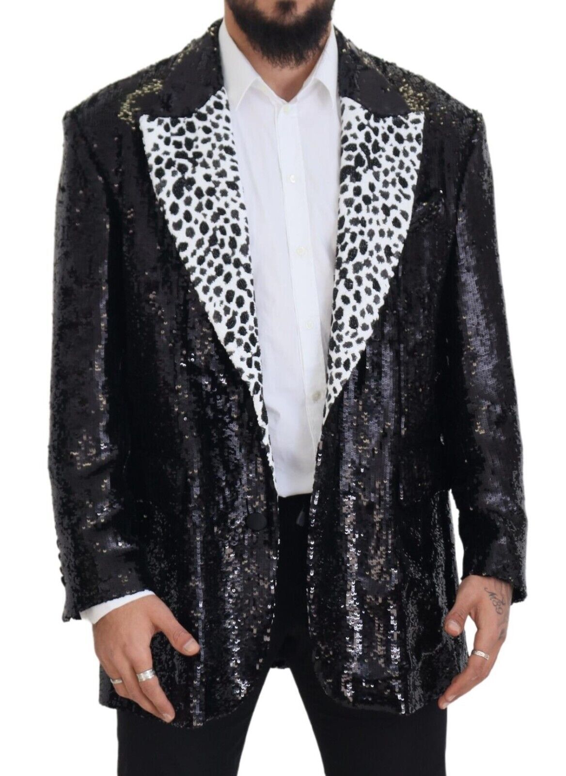 Dolce &amp; Gabbana Black Sequined Cow Pattern Nylon Blazer