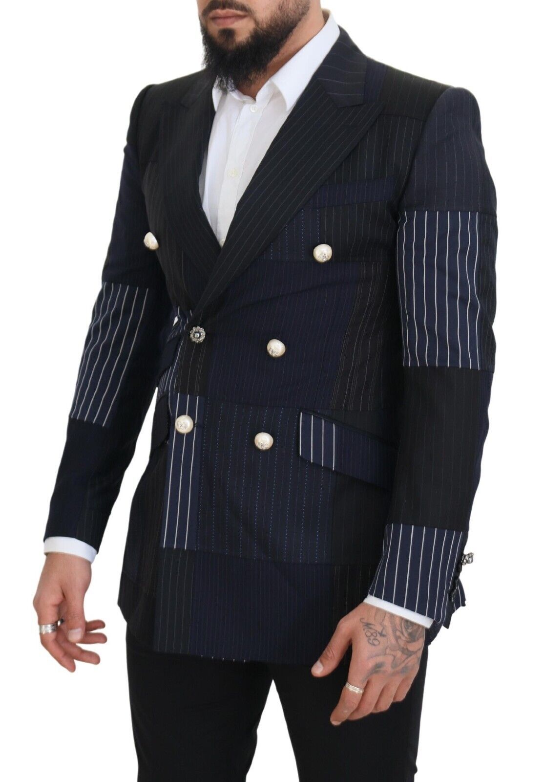 Dolce &amp; Gabbana Blue Wool Patchwork Double Breasted Blazer