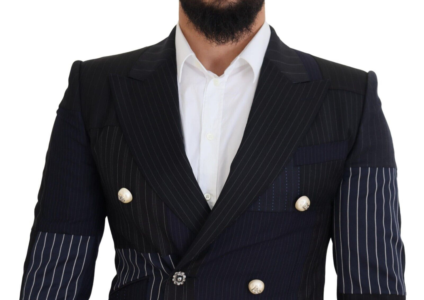 Dolce &amp; Gabbana Blue Wool Patchwork Double Breasted Blazer