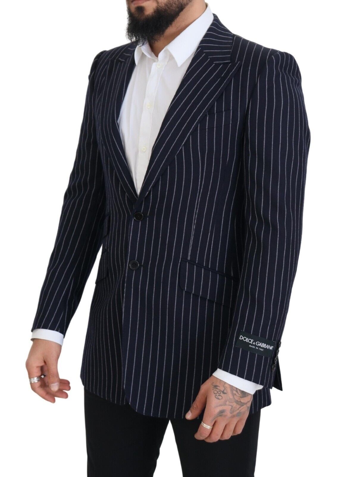 Dolce &amp; Gabbana Dark Blue Stripe Wool Single Breasted Blazer