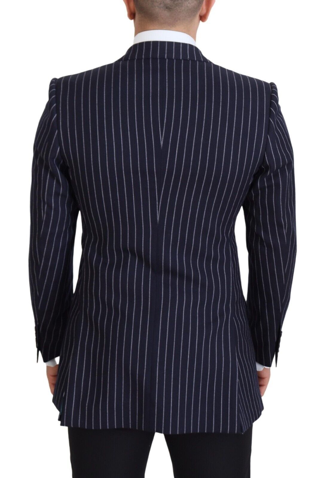 Dolce &amp; Gabbana Dark Blue Stripe Wool Single Breasted Blazer