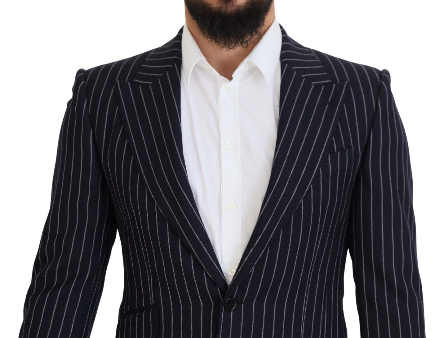 Dolce &amp; Gabbana Dark Blue Stripe Wool Single Breasted Blazer