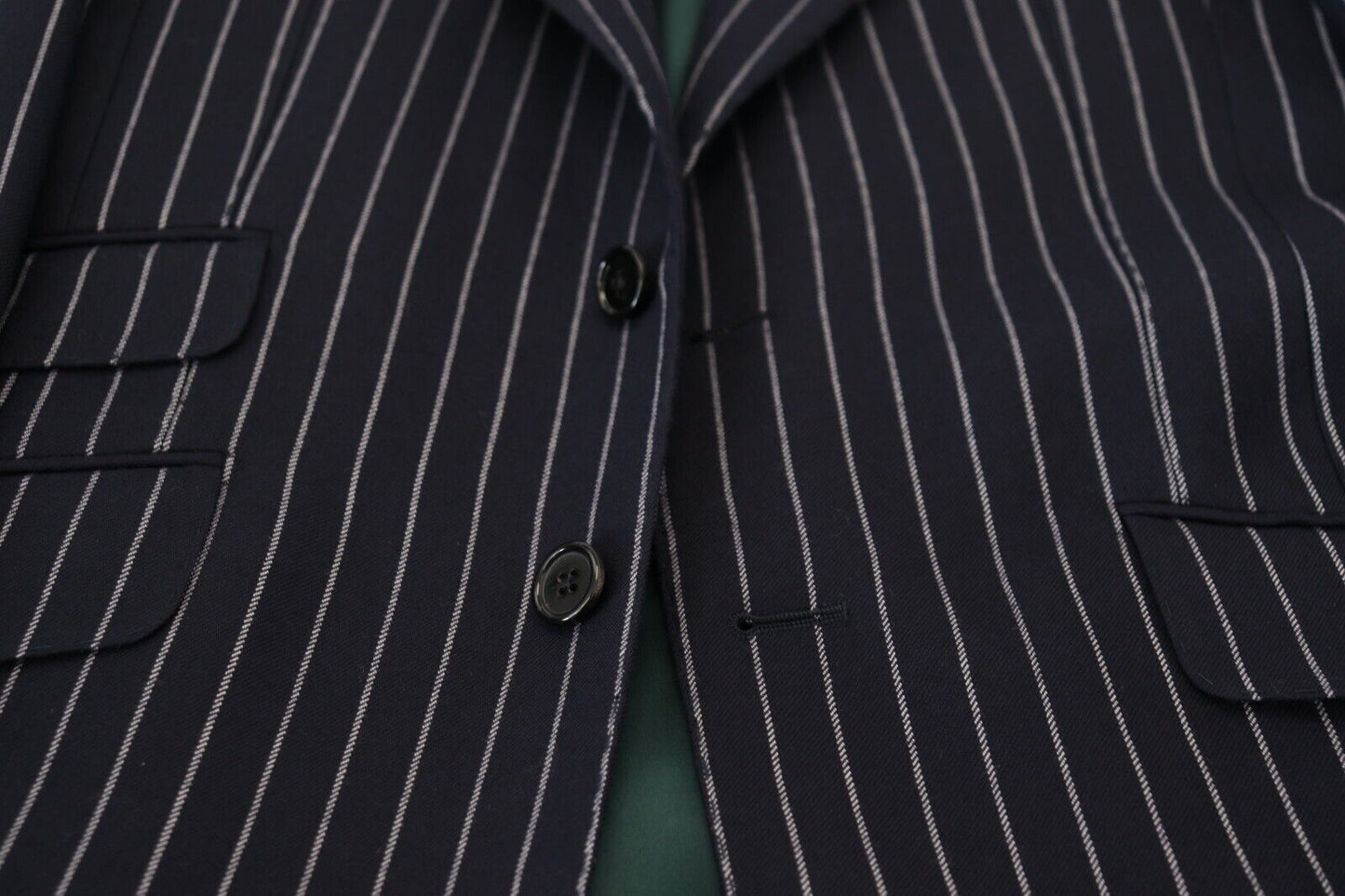 Dolce &amp; Gabbana Dark Blue Stripe Wool Single Breasted Blazer