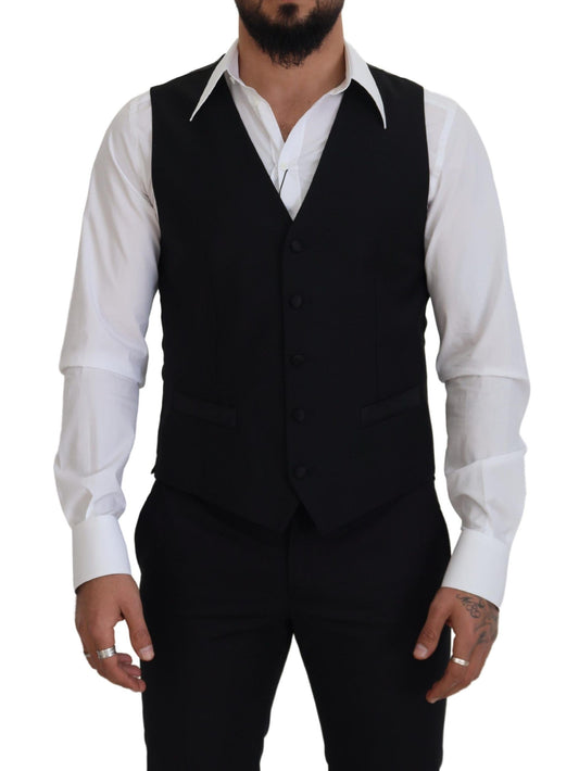 Dolce &amp; Gabbana Black Virgin Wool Waistcoat Formal Dress Vest