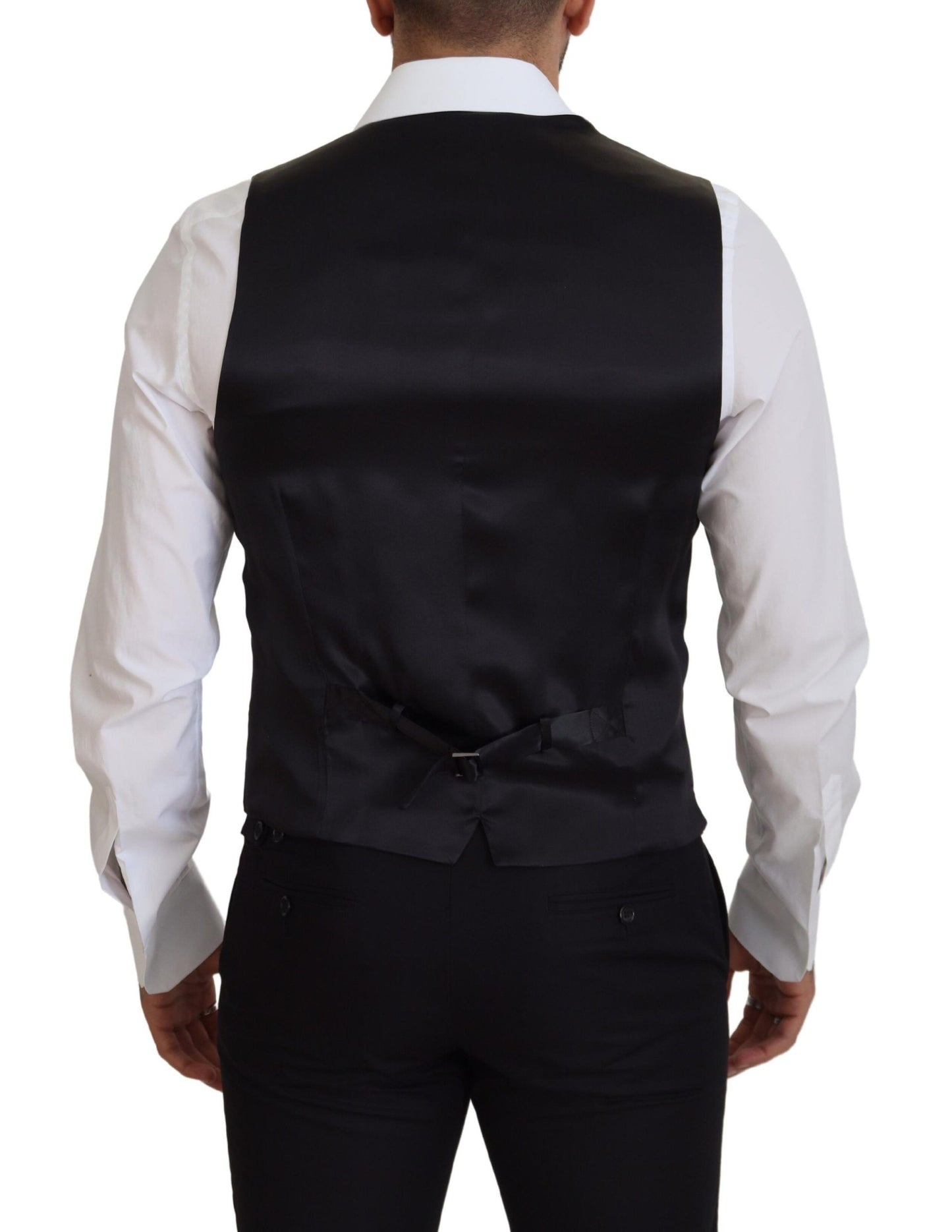 Dolce &amp; Gabbana Black Virgin Wool Waistcoat Formal Dress Vest