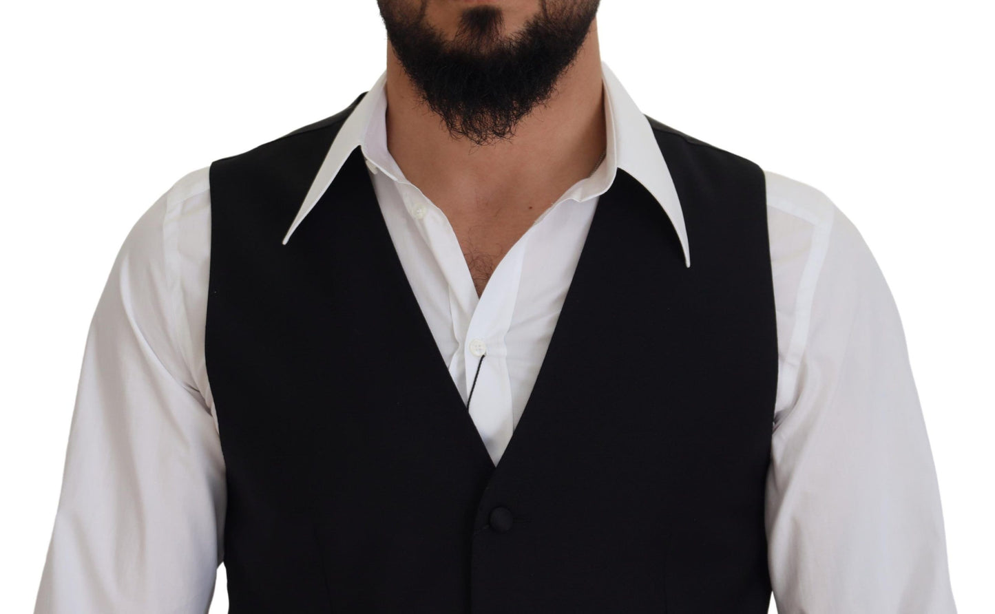 Dolce &amp; Gabbana Black Virgin Wool Waistcoat Formal Dress Vest