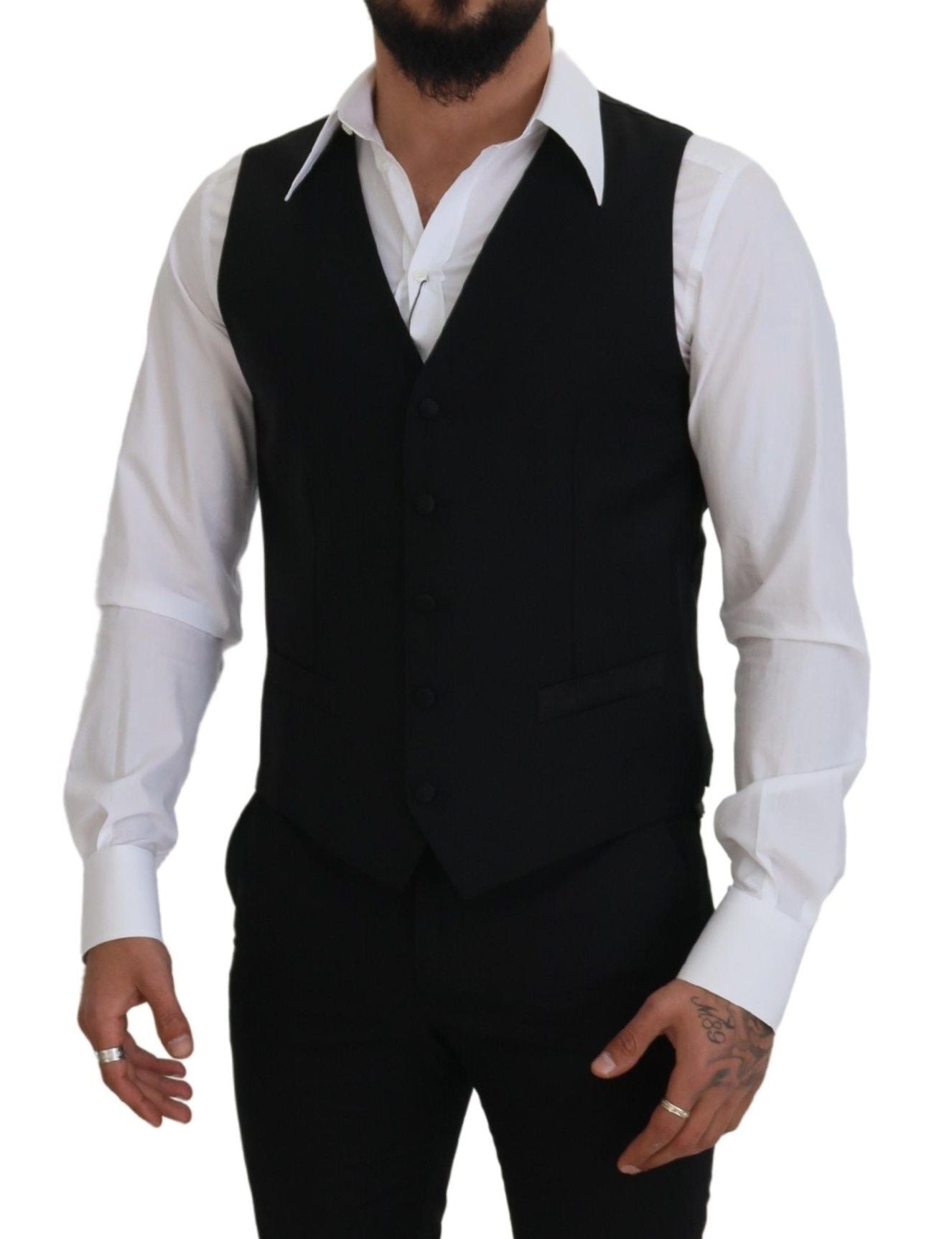 Dolce &amp; Gabbana Black Virgin Wool Waistcoat Formal Dress Vest