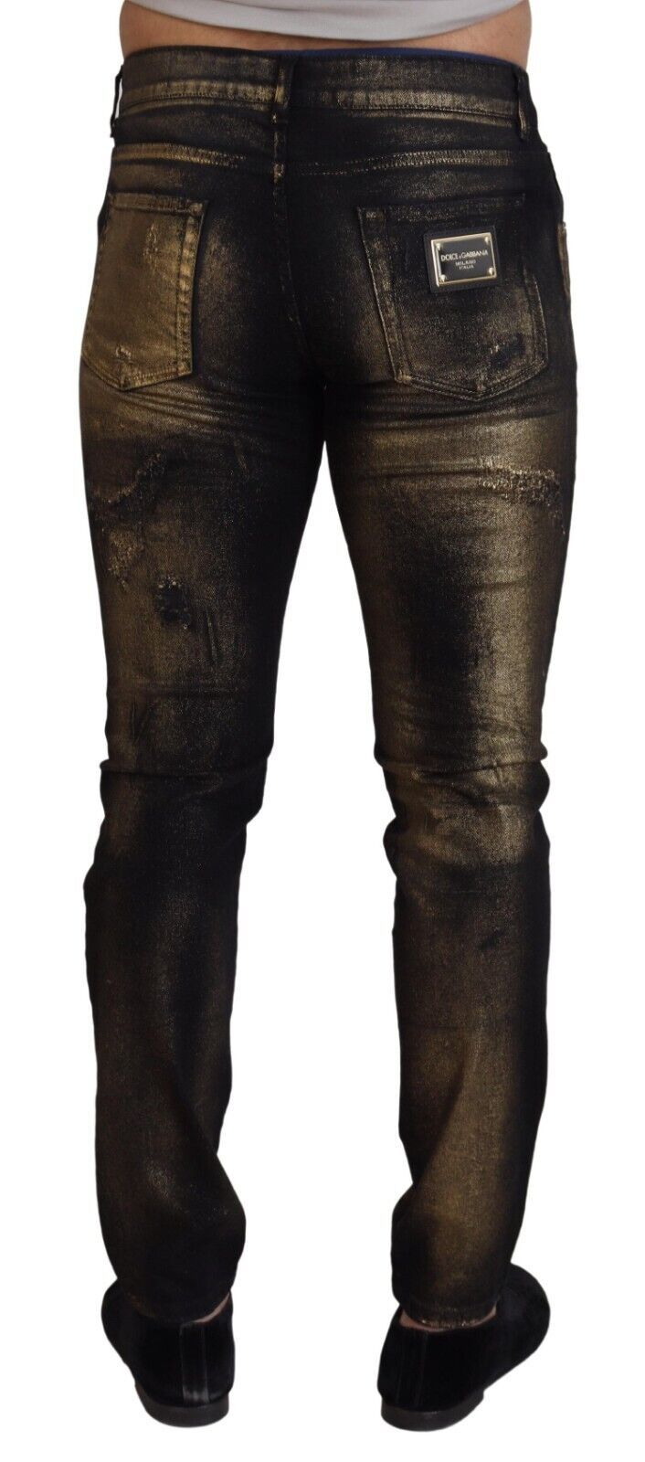 Dolce &amp; Gabbana Elegante schwarze Goldstaub-Jeans